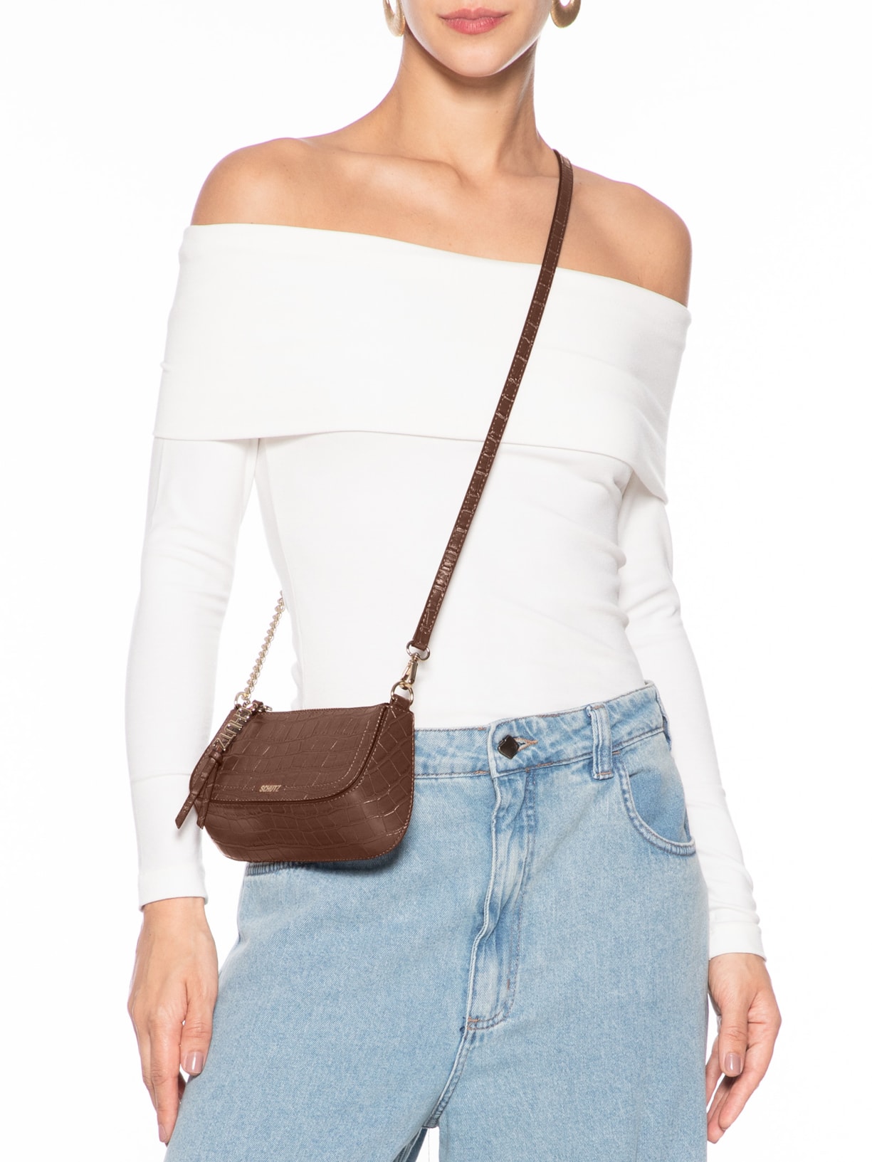 Bolsa Feminina Pequena Croco Marrom Schutz