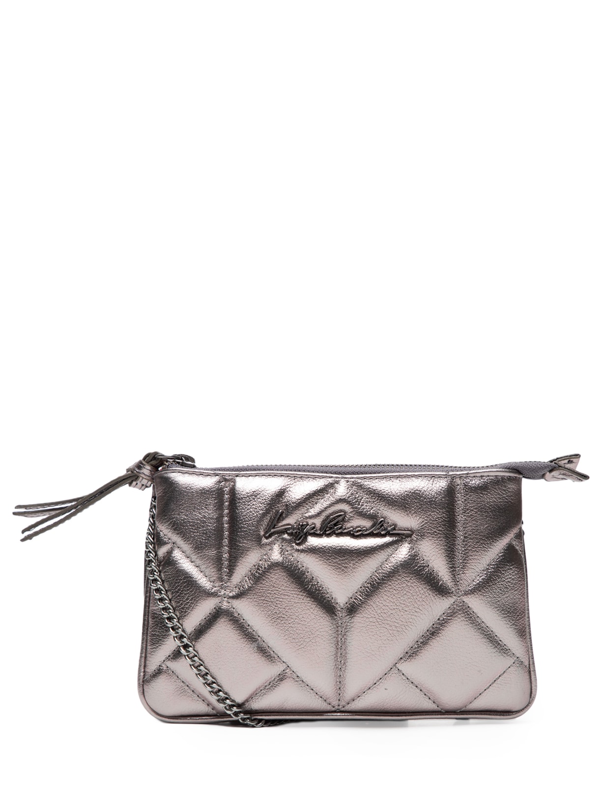 Bolsa Feminina Pequena Dupla Tira Corrente Metalizada Titânio - Prata