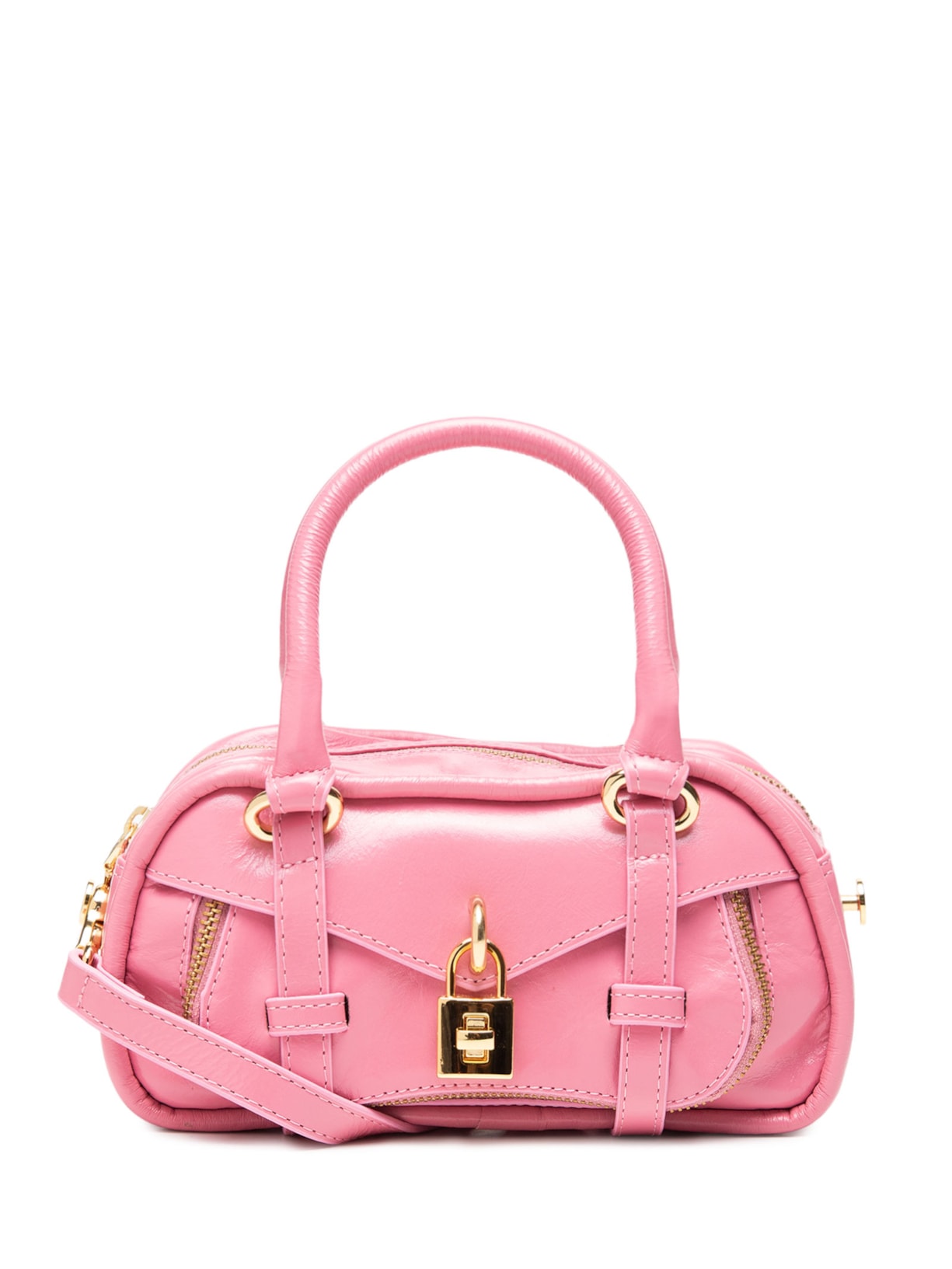 Bolsa Feminina Pequena Em Couro Com Acabamento Com Cadeado Decorativo - Rosa