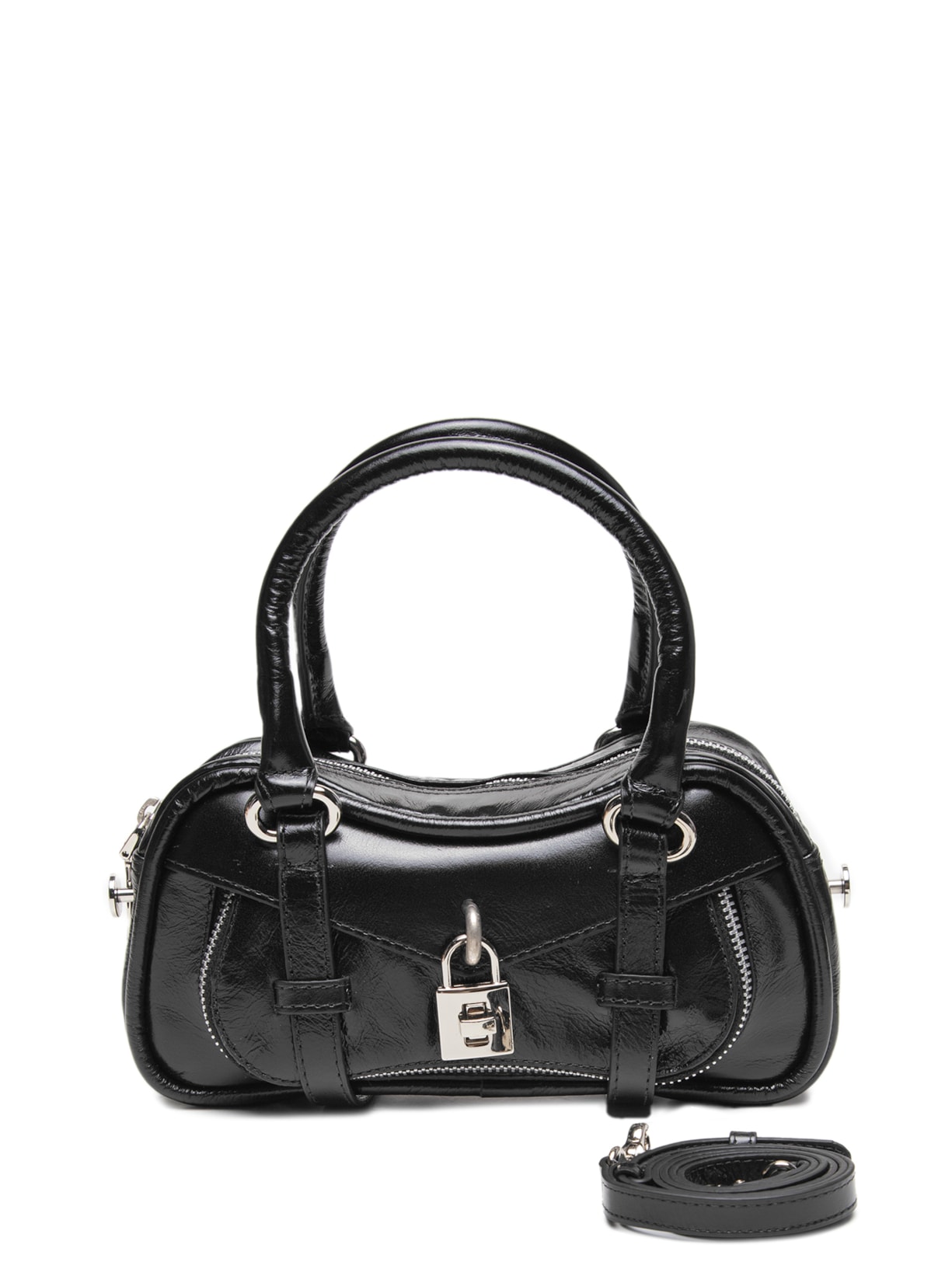 Bolsa Feminina Pequena Em Couro Com Cadeado Decorativo - Preto