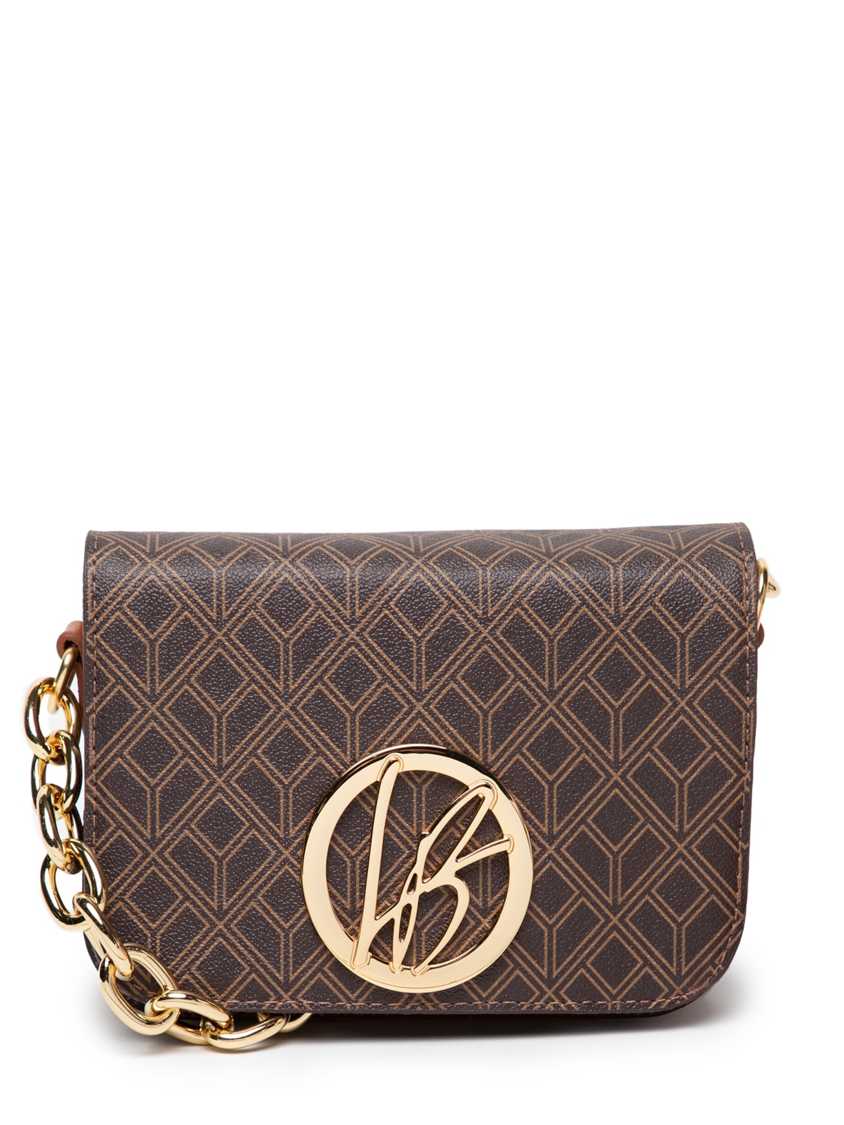 Bolsa Feminina Pequena Estruturada Monograma Caramelo - Marrom