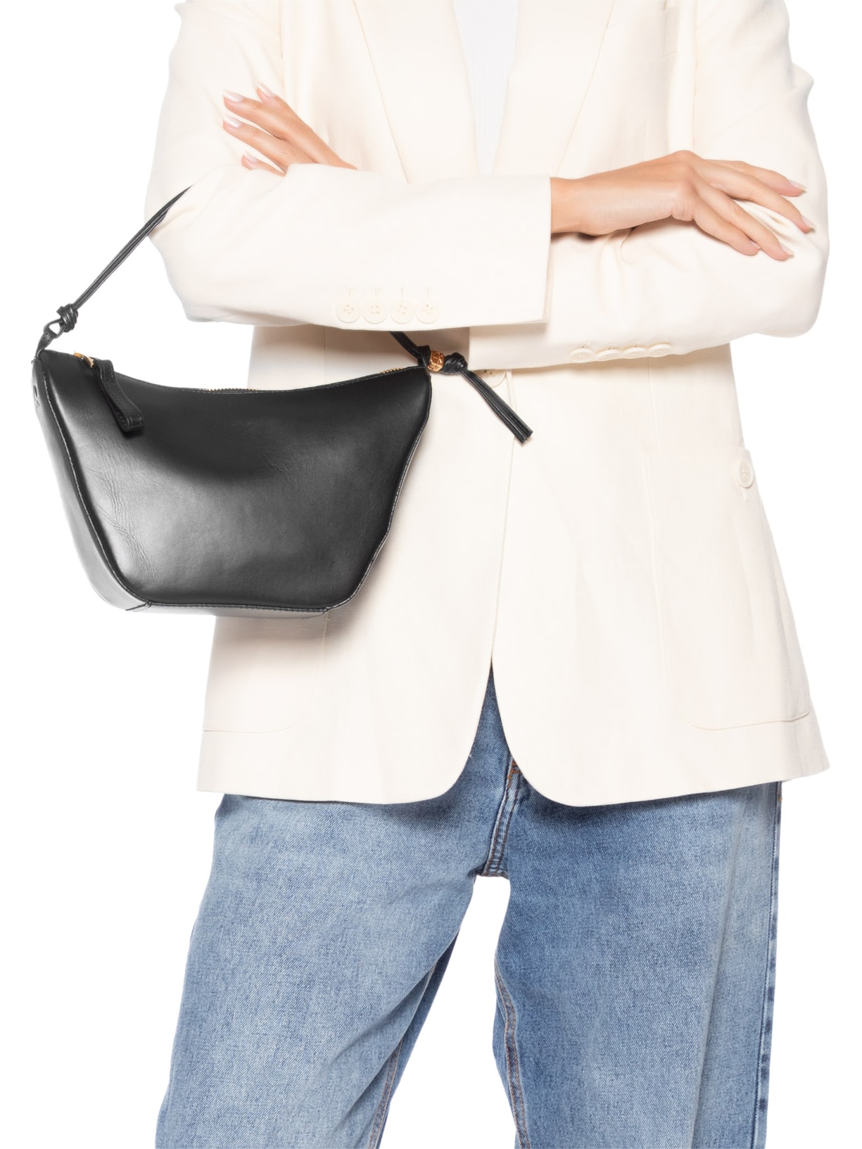 Bolsa Feminina Pequena Hobo Em Couro Preto Luiza Barcelos