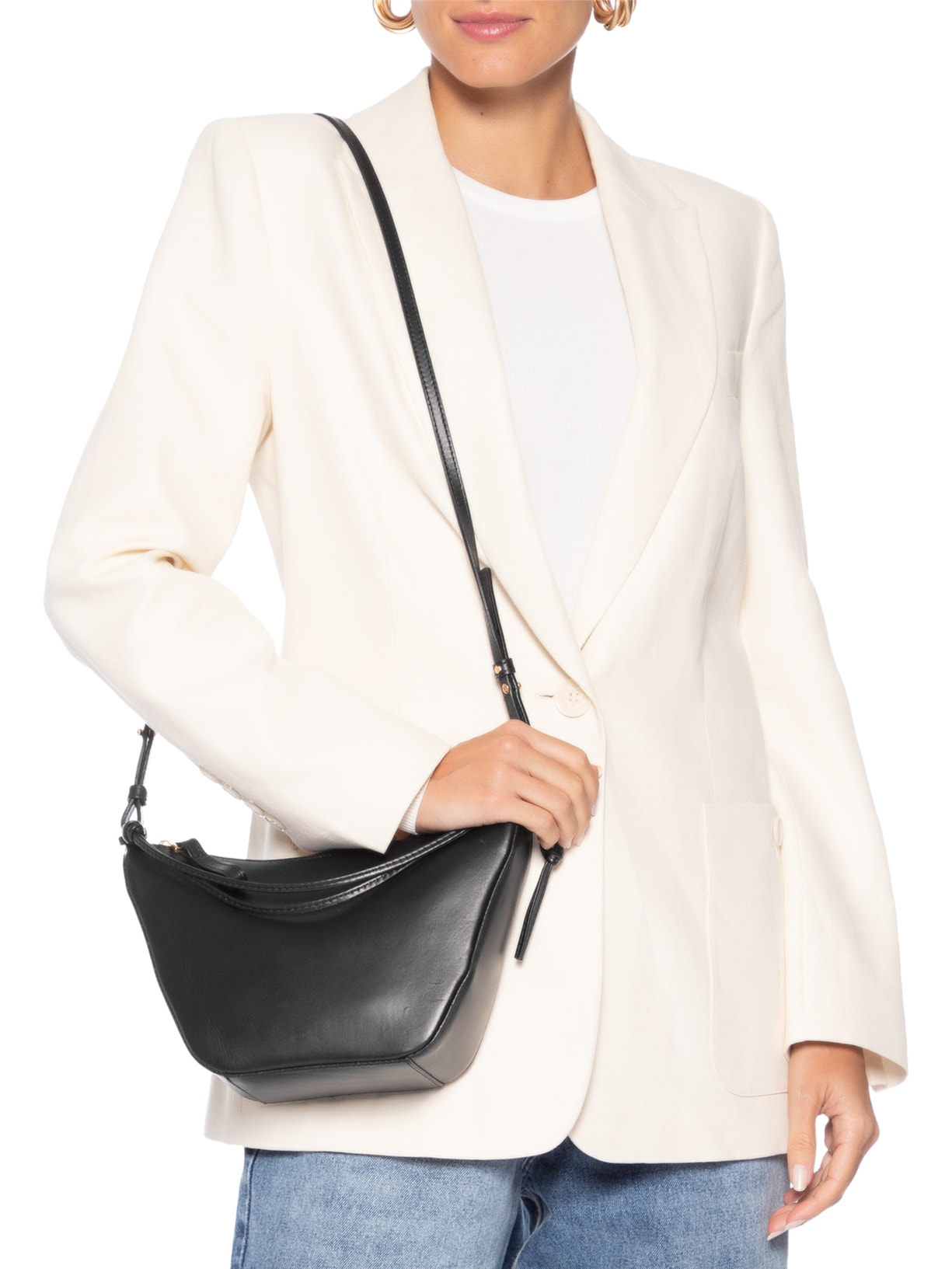 Bolsa Feminina Pequena Hobo Em Couro Preto Luiza Barcelos