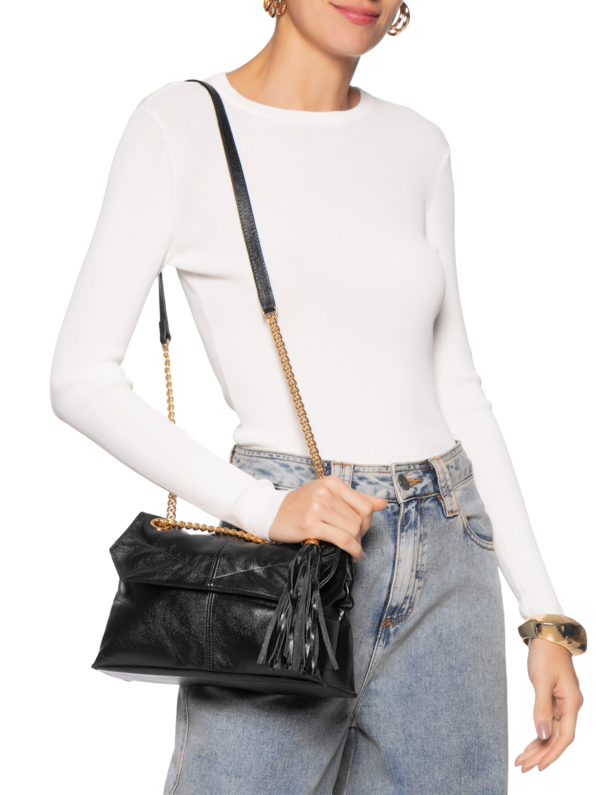 Bolsa Feminina Pequena Leather Glove Preto Arezzo