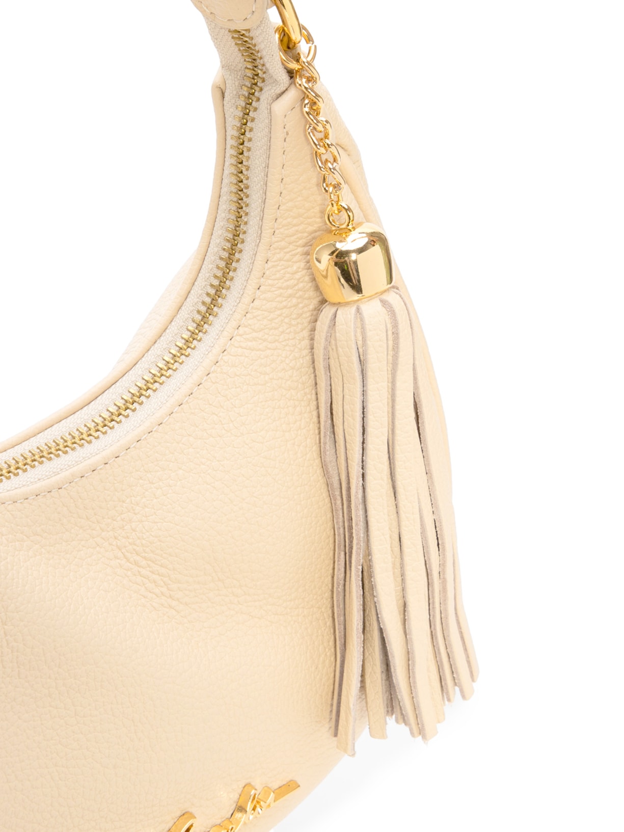 Bolsa Feminina Pequena Meia Lua Couro Bege Luiza Barcelos