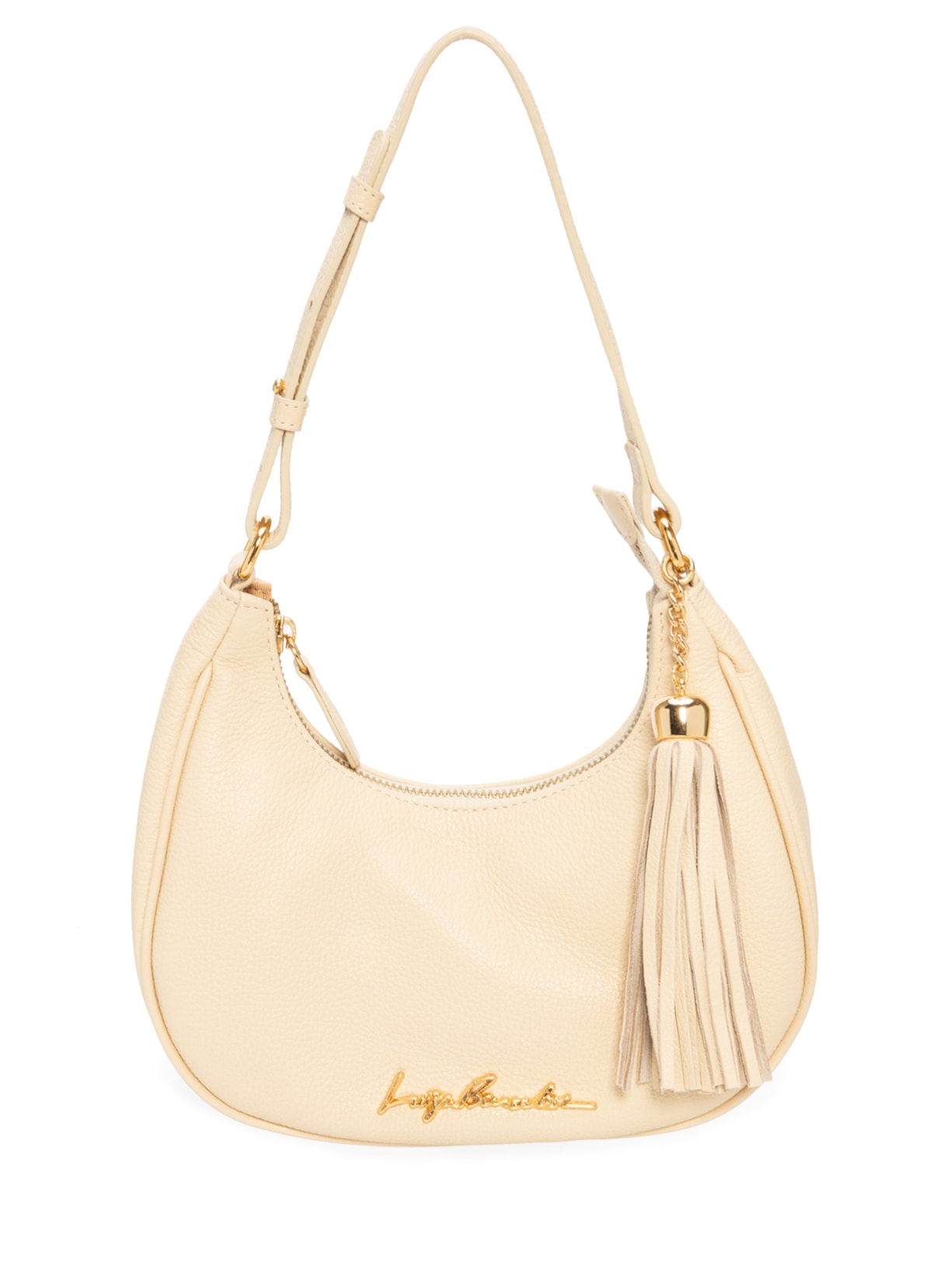 Bolsa Feminina Pequena Meia Lua Couro Bege Luiza Barcelos