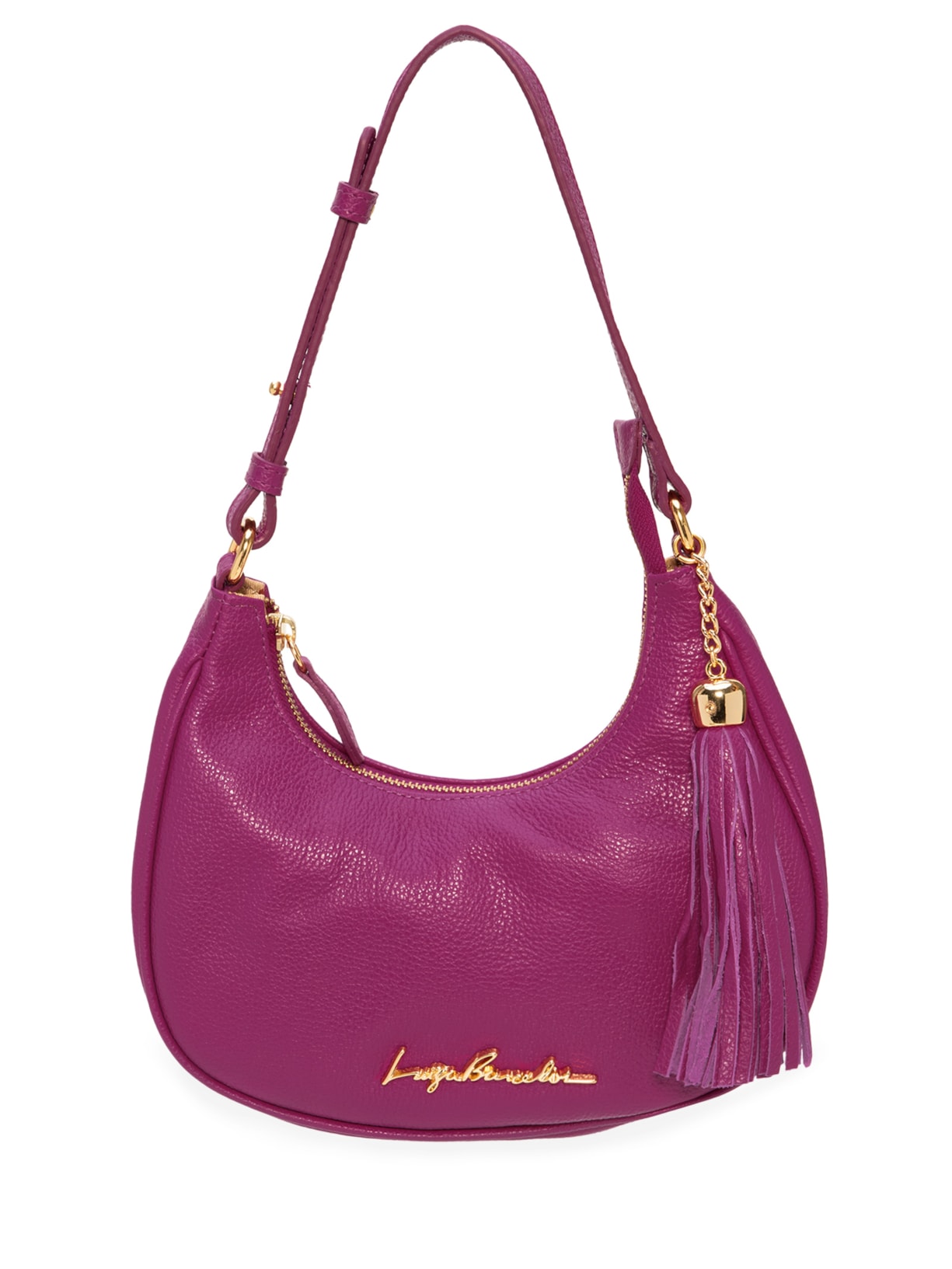 Bolsa Feminina Pequena Meia Lua Couro Rosa Luiza Barcelos