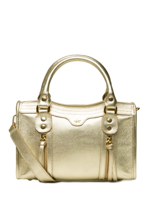 Bolsa Feminina Pequena Metal Leather - Dourado