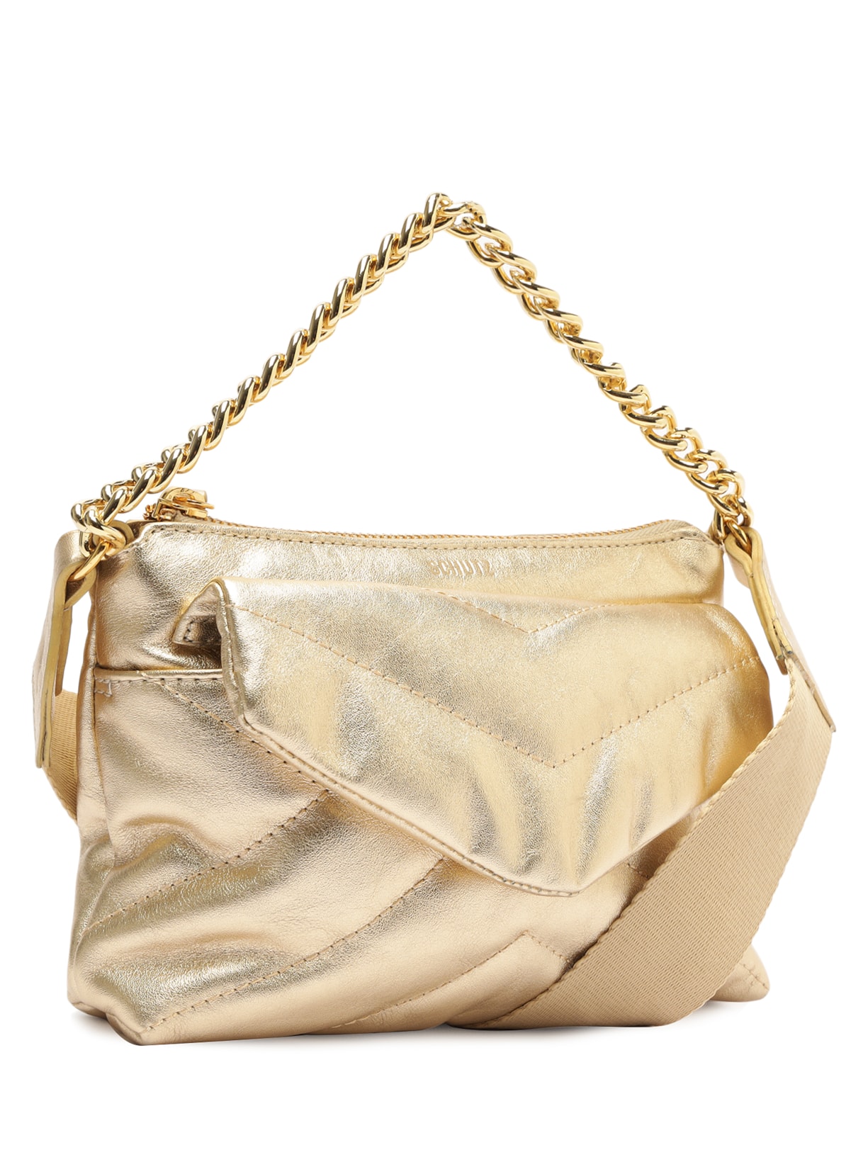 Bolsa Feminina Pequena Napa Rosso Metalizada Dourado Schutz