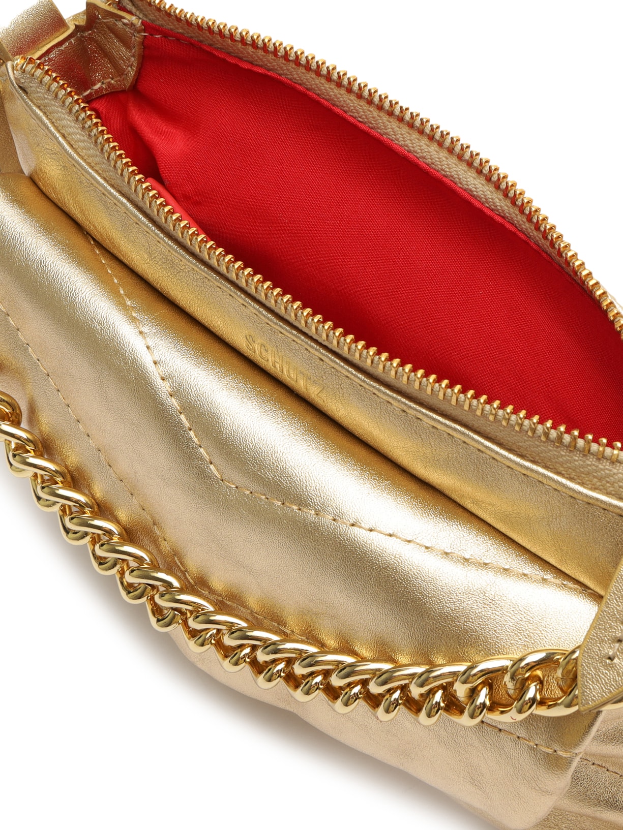 Bolsa Feminina Pequena Napa Rosso Metalizada Dourado Schutz