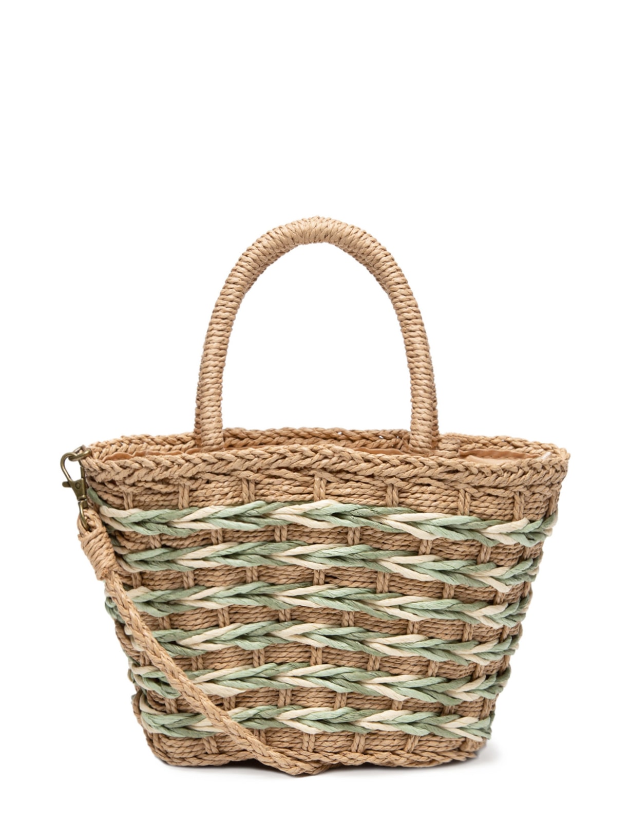 Bolsa Feminina Pequena Palha Bicolor - Bege