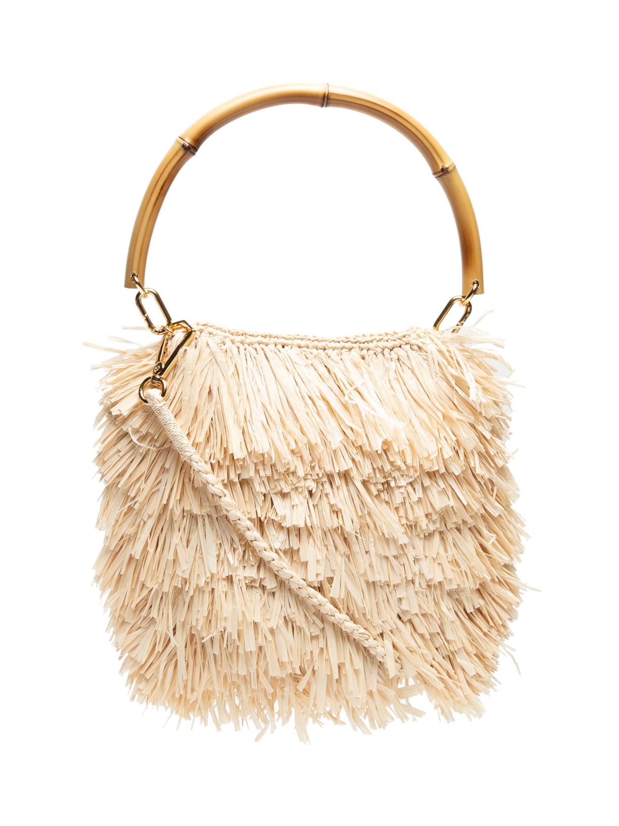 Bolsa Feminina Pequena Palha Natural Com Alça De Bambu - Bege