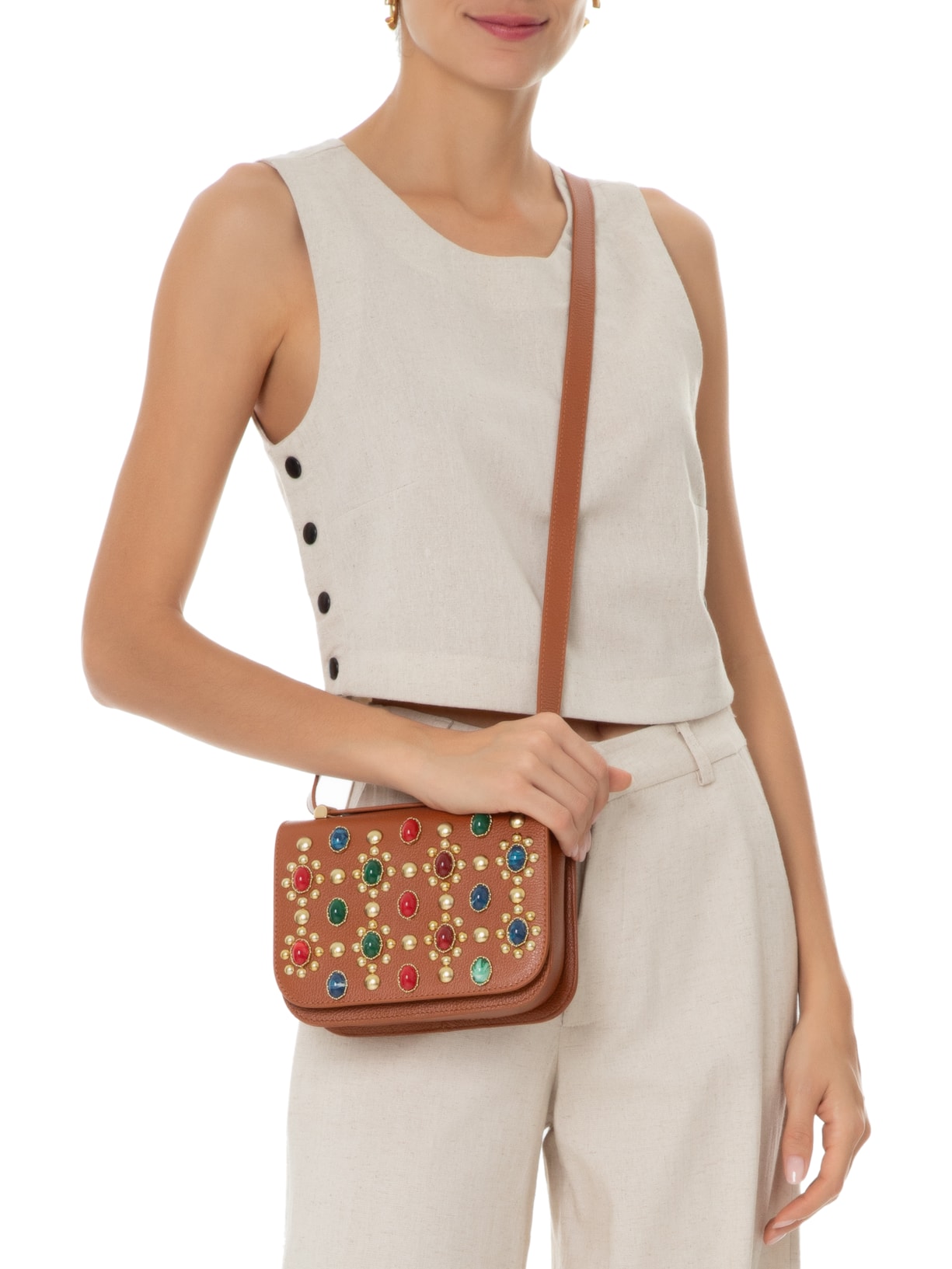 Bolsa Feminina Pequena Pedrarias Marrom Luiza Barcelos