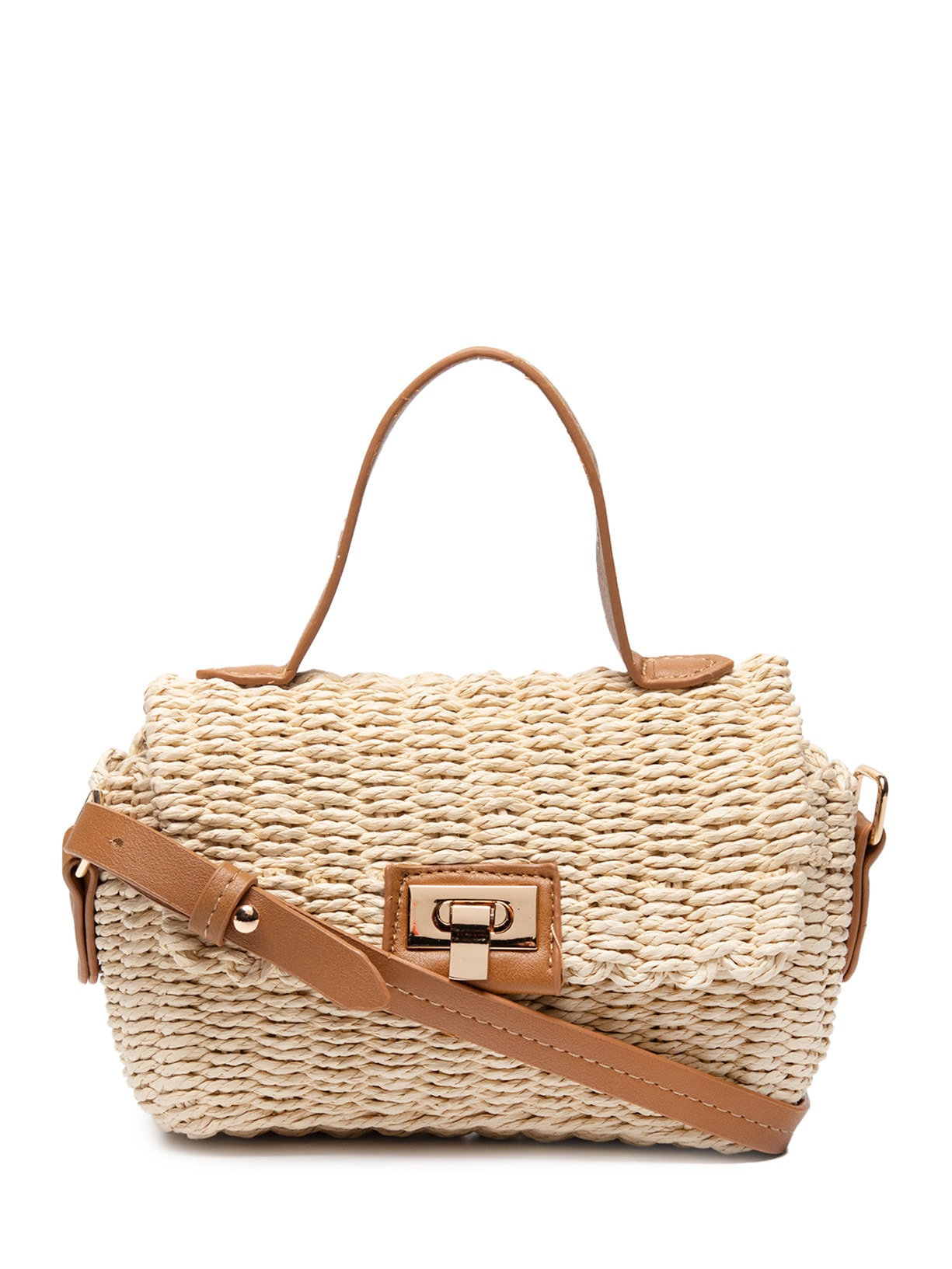 Bolsa Feminina Pequena Rafia Transversal - Bege