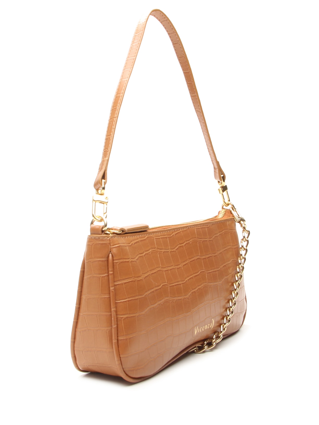 Bolsa Feminina Pequena Shoulder Croco Other Marrom Vicenza