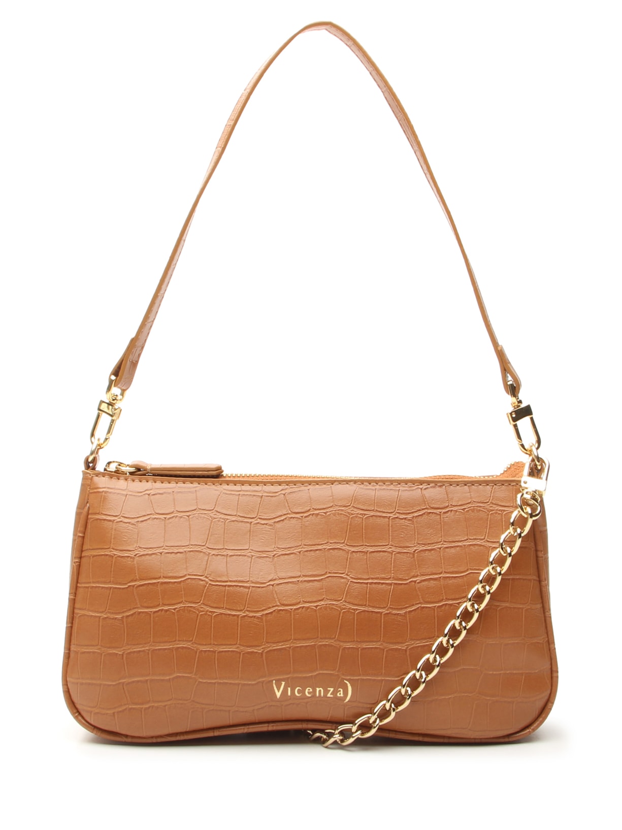 Bolsa Feminina Pequena Shoulder Croco Other - Marrom