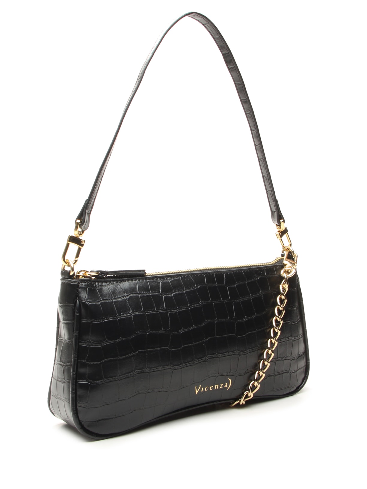 Bolsa Feminina Pequena Shoulder Croco Other Preto Vicenza
