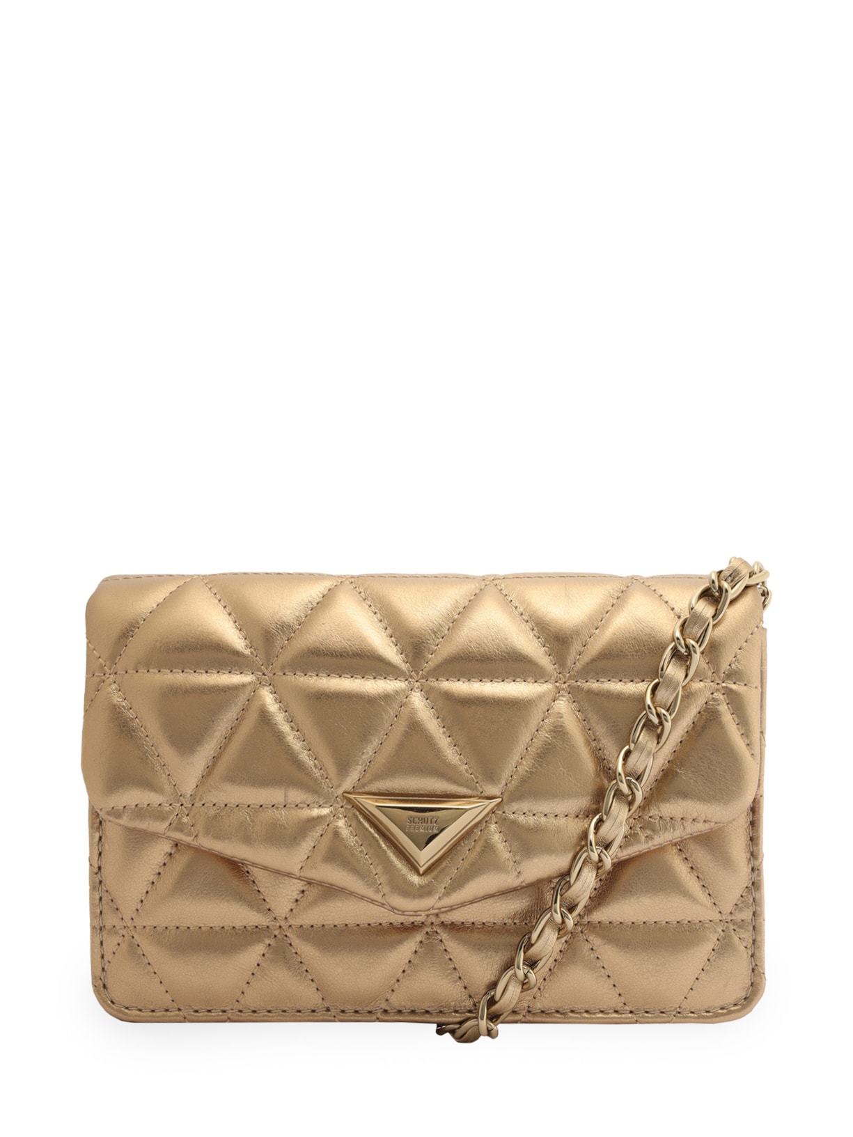 Bolsa Feminina Pequena Tiracolo Couro Matelassê - Dourado