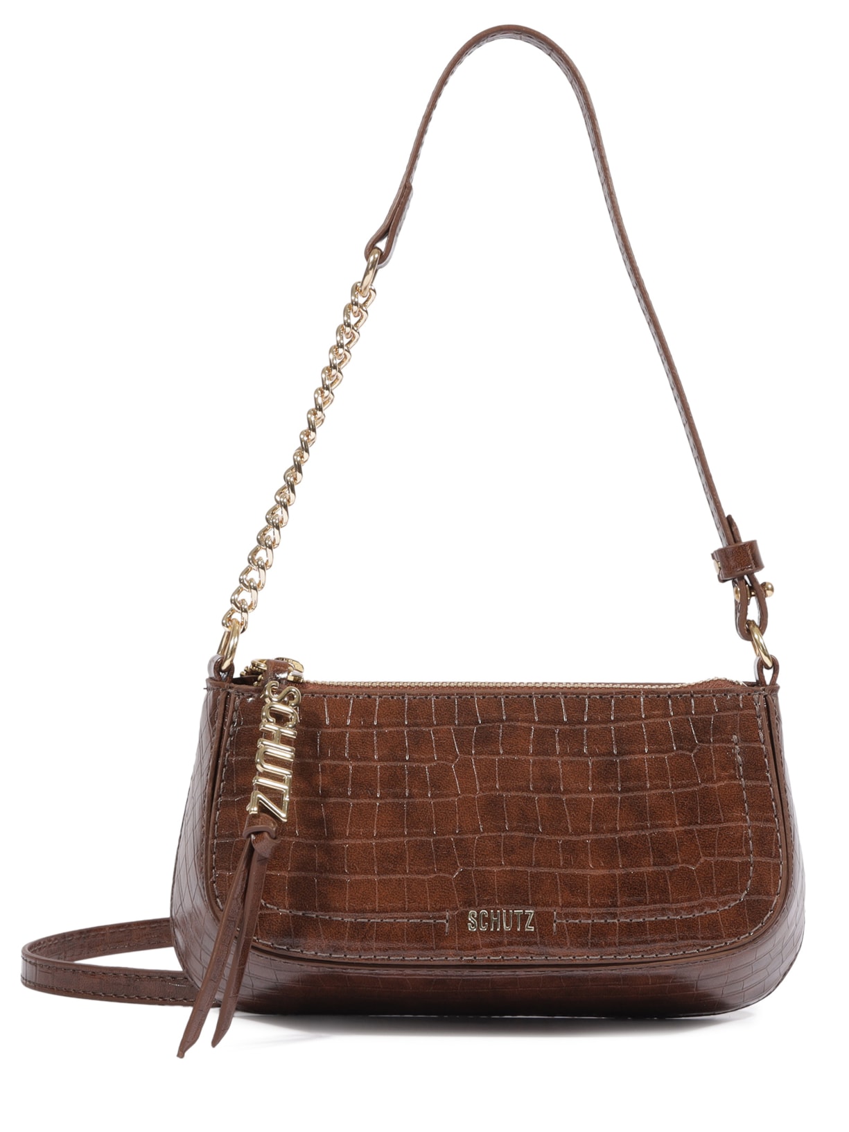 Bolsa Feminina Pequena Tiracolo Tina Croco Corrente Marrom Schutz