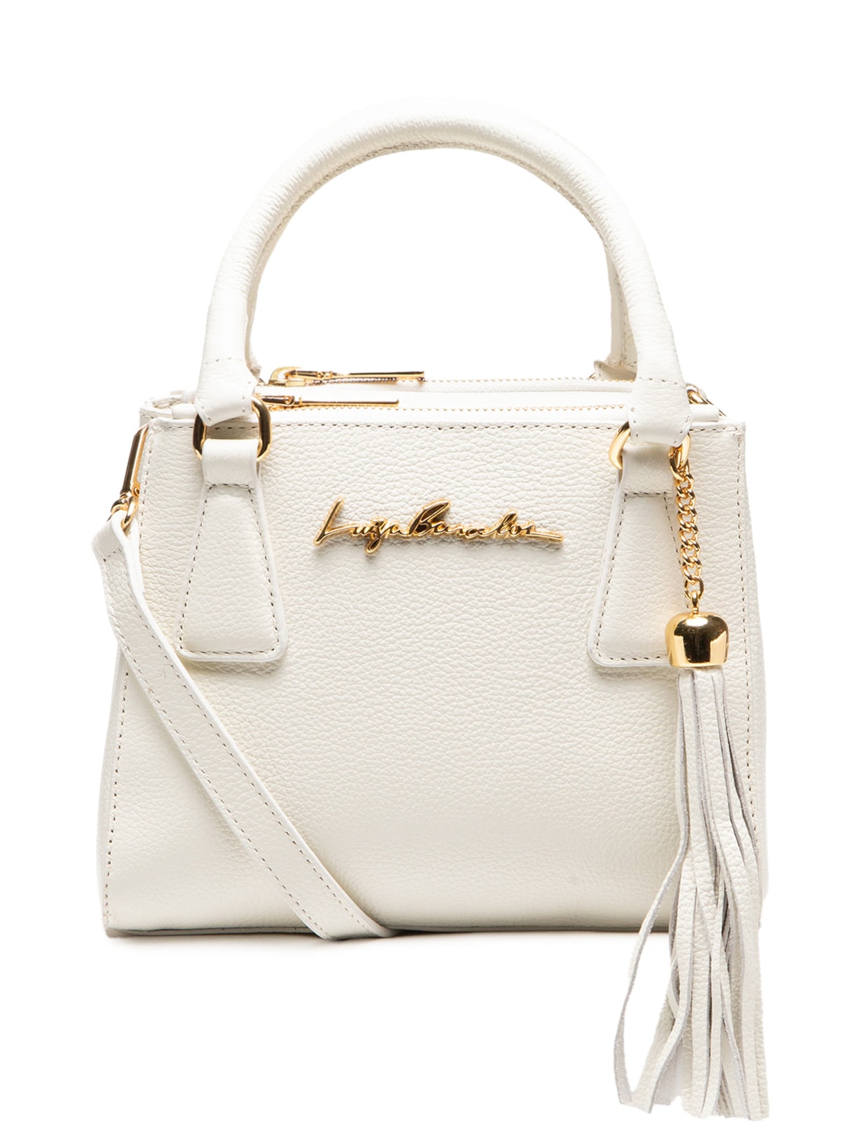 Bolsa Feminina Pequena Tote Em Couro Com Tassel - Off White
