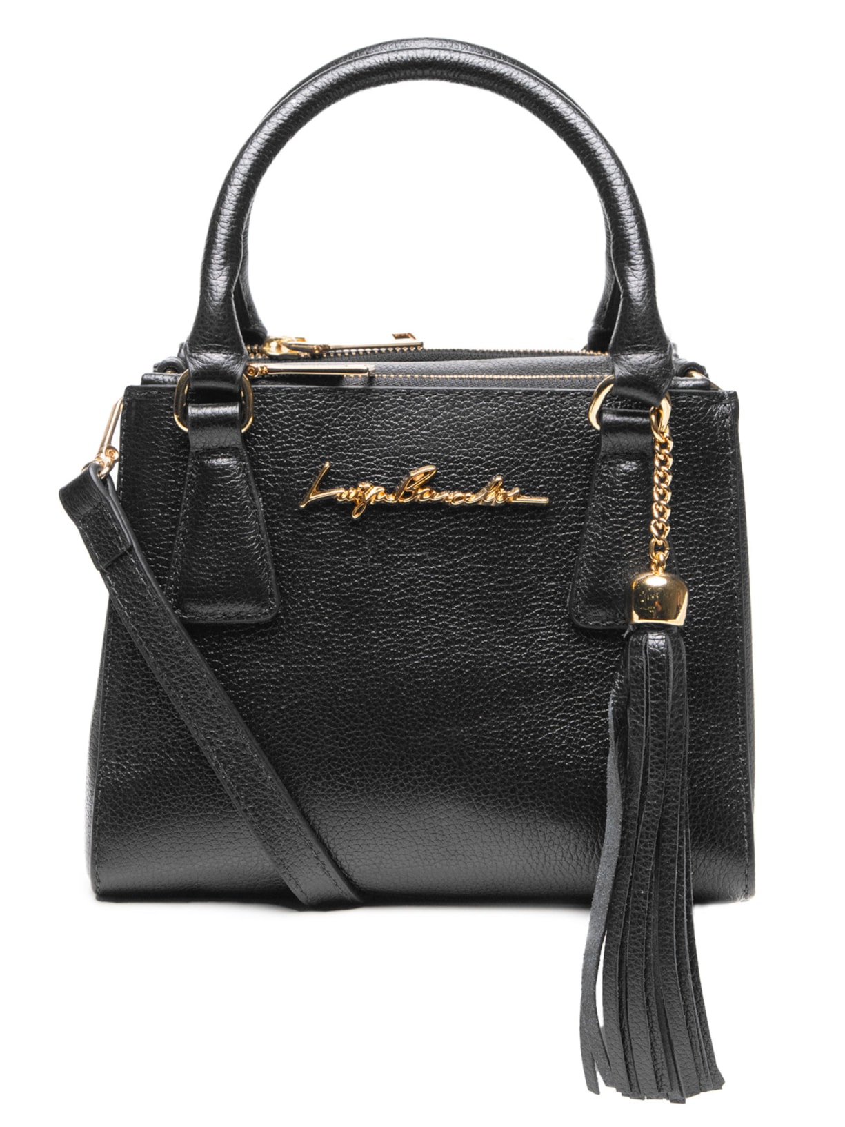 Bolsa Feminina Pequena Tote Em Couro Com Tassel - Preto