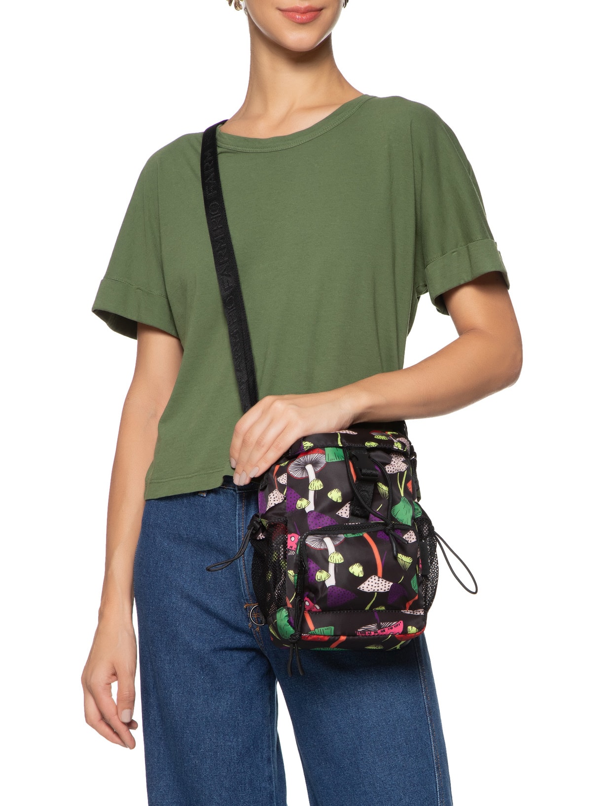 Bolsa Feminina Pipoquinha Cogumelos Preto Farm Etc