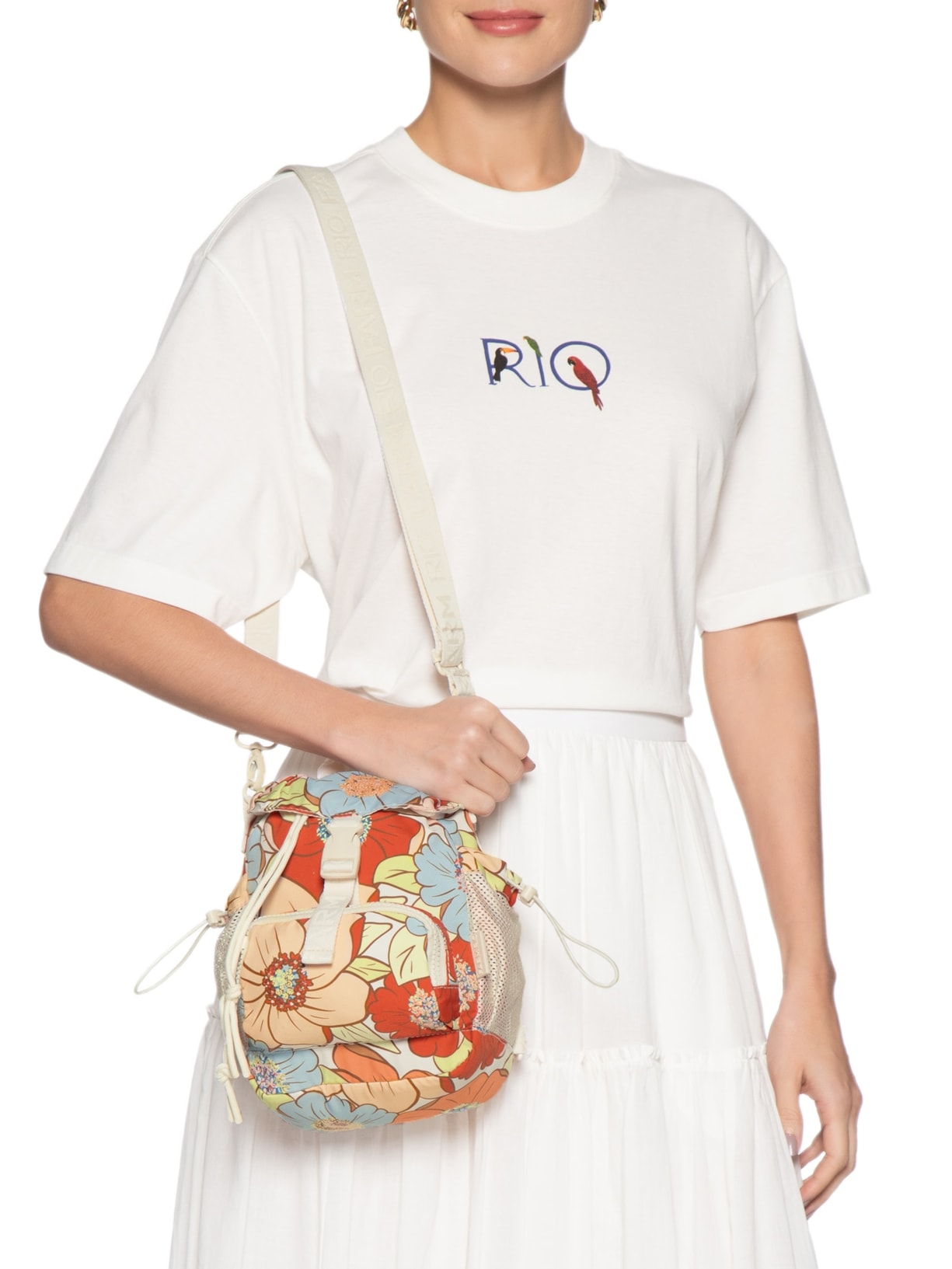 Bolsa Feminina Pipoquinha Floral Carolina Branco Farm Etc