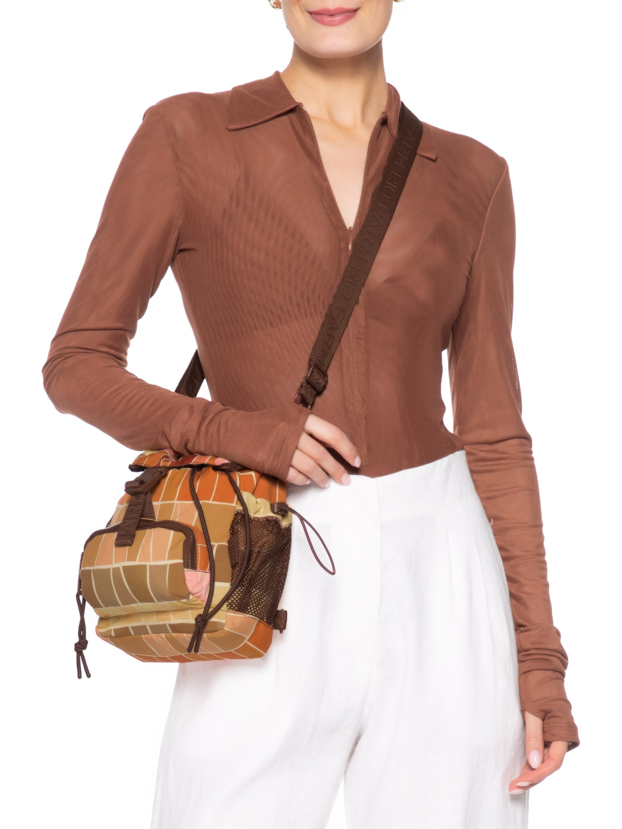 Bolsa Feminina Pipoquinha Listra Mosaico Marrom Farm Etc