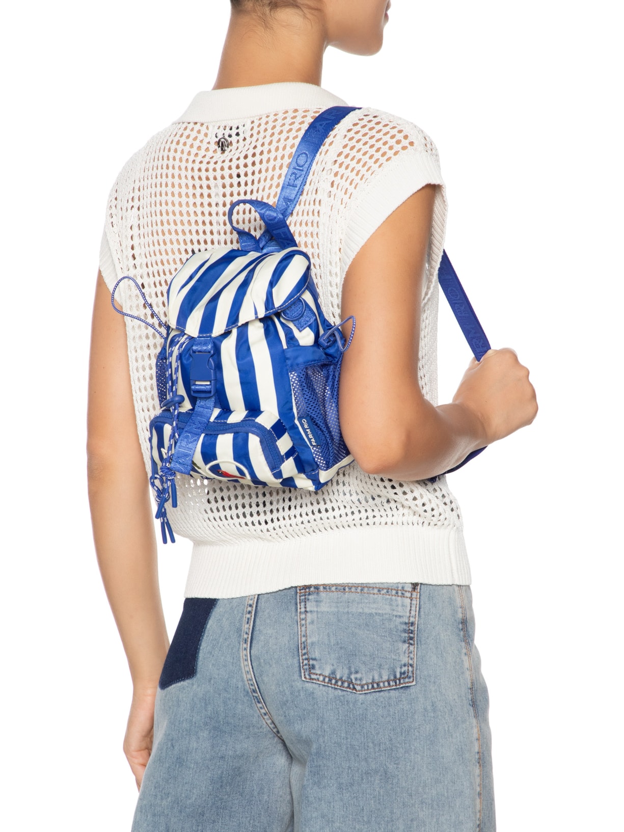 Bolsa Feminina Pipoquinha Listras Azul Farm Etc