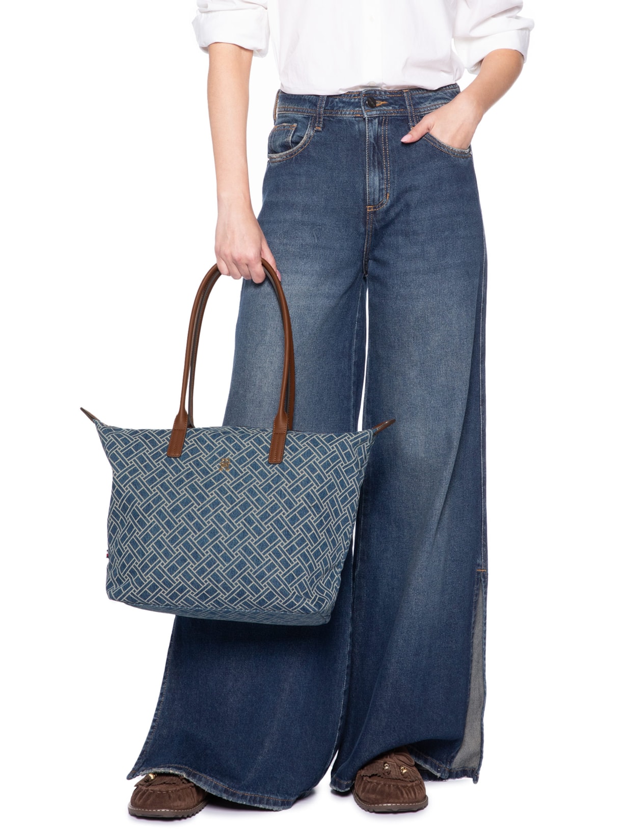 Bolsa Feminina Popette Tote Denim Flag Azul Tommy Hilfiger