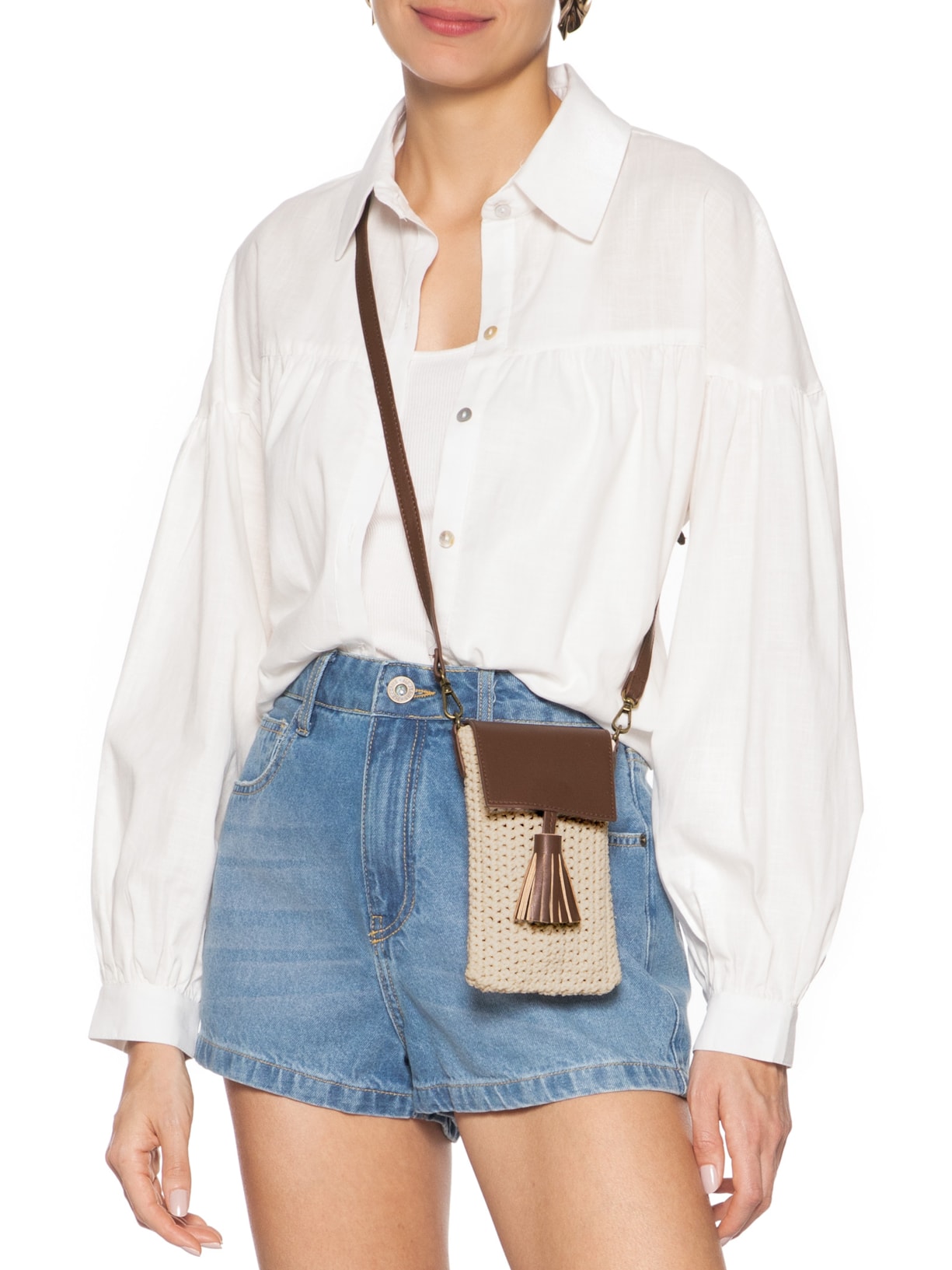 Bolsa Feminina Porta Celular Crochê Bege Dress To