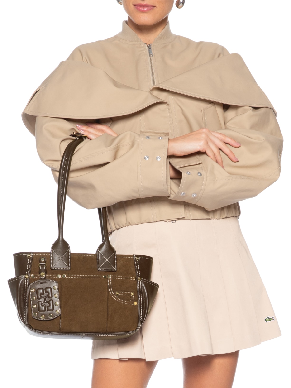 Bolsa Feminina Posy Small Recycled Suede Marrom Ganni