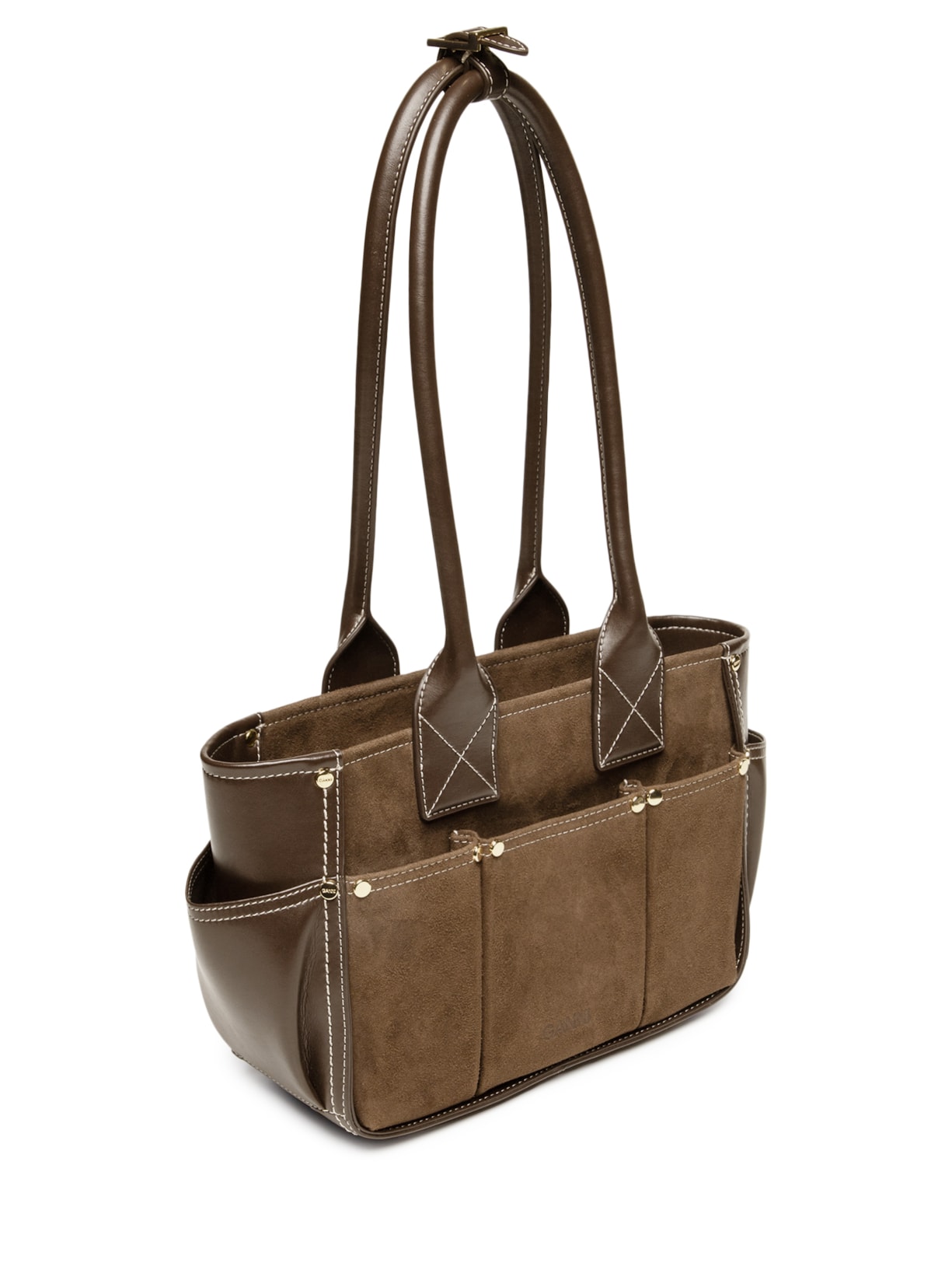 Bolsa Feminina Posy Small Recycled Suede Marrom Ganni