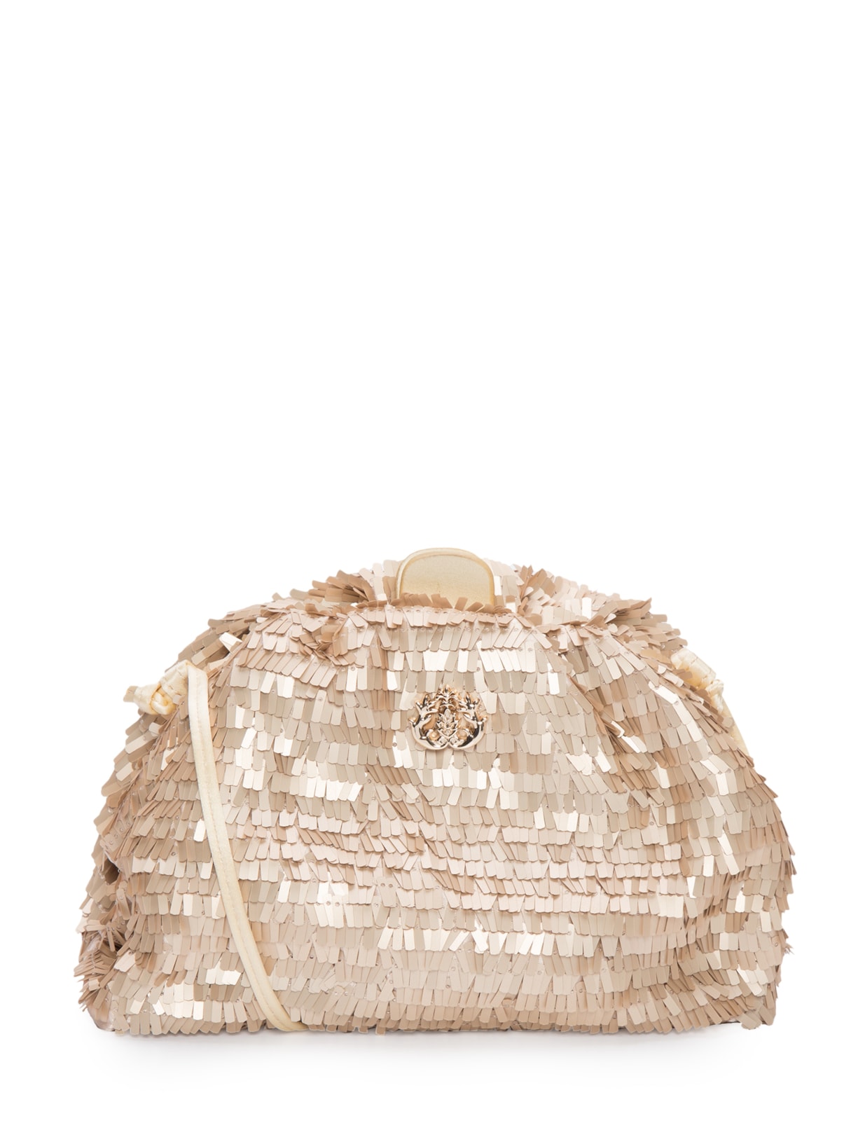 Bolsa Feminina Pouch Em Paetês Com Alça Regulável - Bege