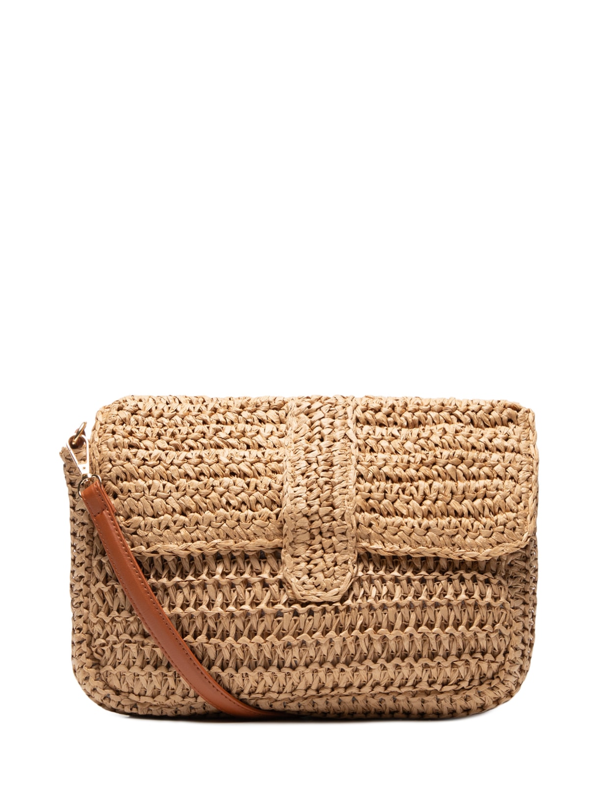 Bolsa Feminina Quadrada Palha Com Alça De Couro Sintético - Marrom