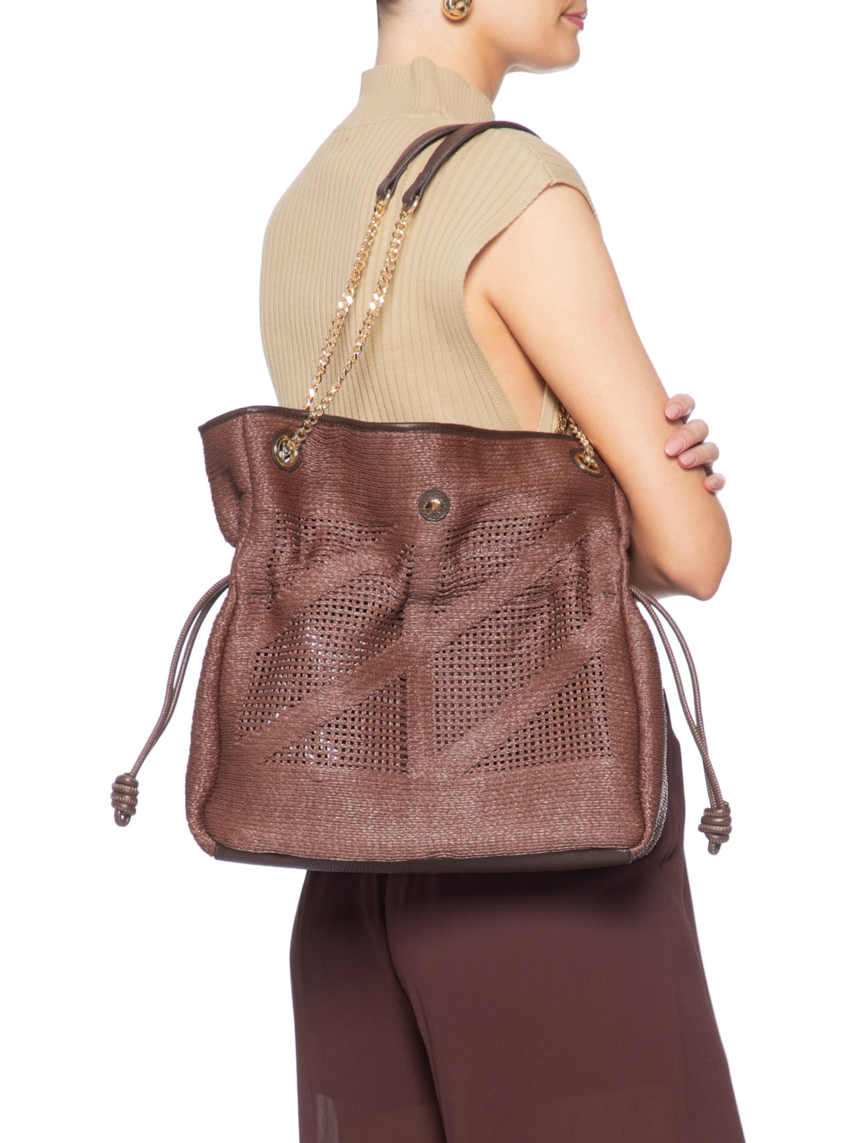 Bolsa Feminina Ráfia Viena Marrom Luiza Barcelos