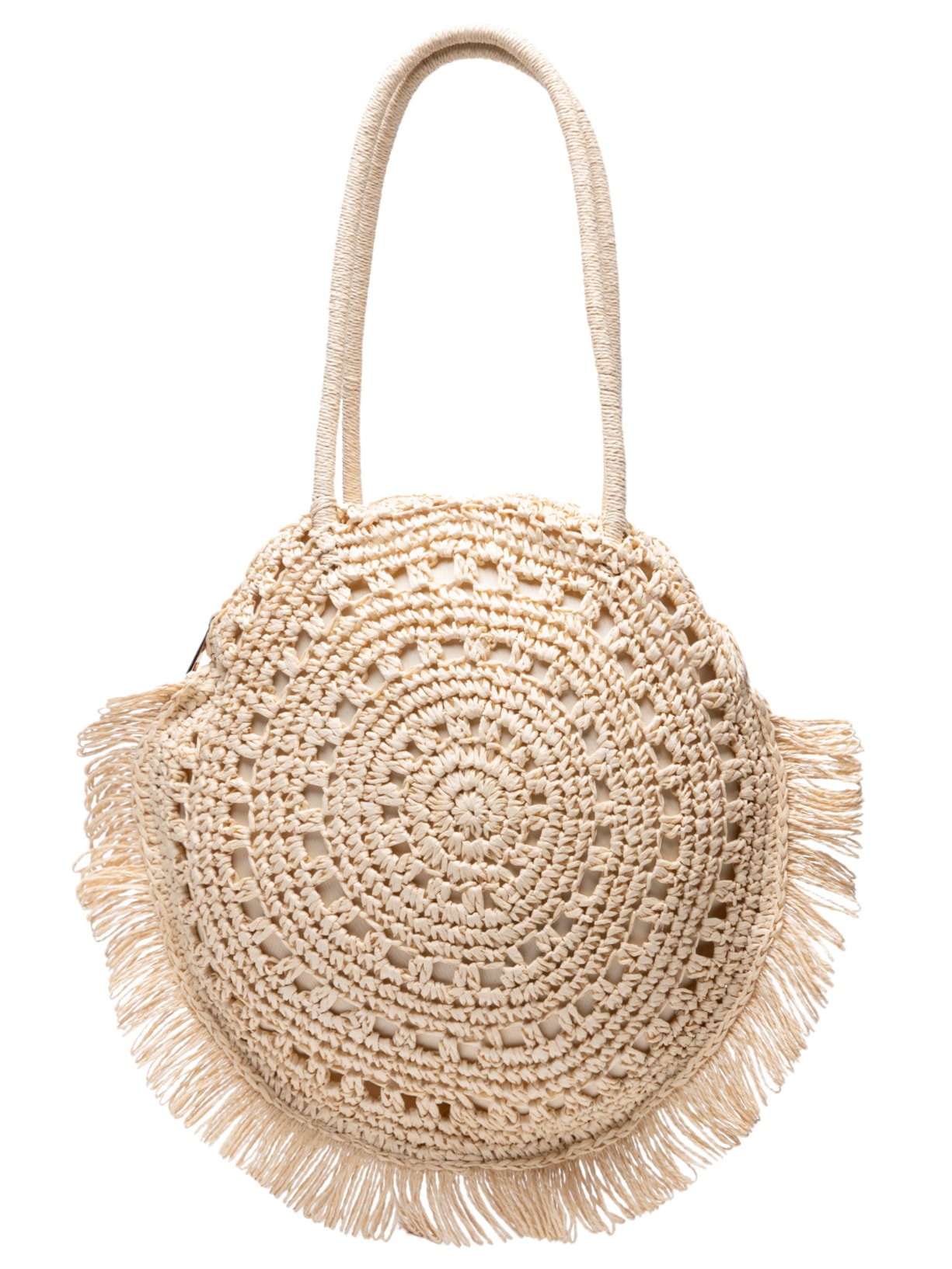 Bolsa Feminina Redonda De Rafia - Bege