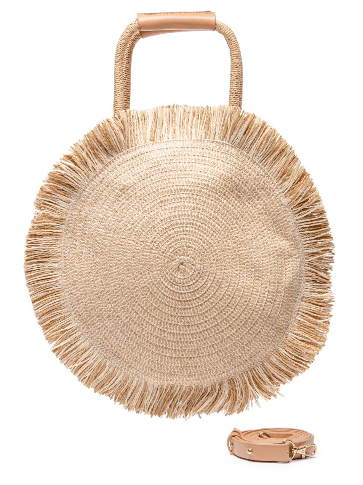 Bolsa Feminina Redonda De Ráfia - Marrom