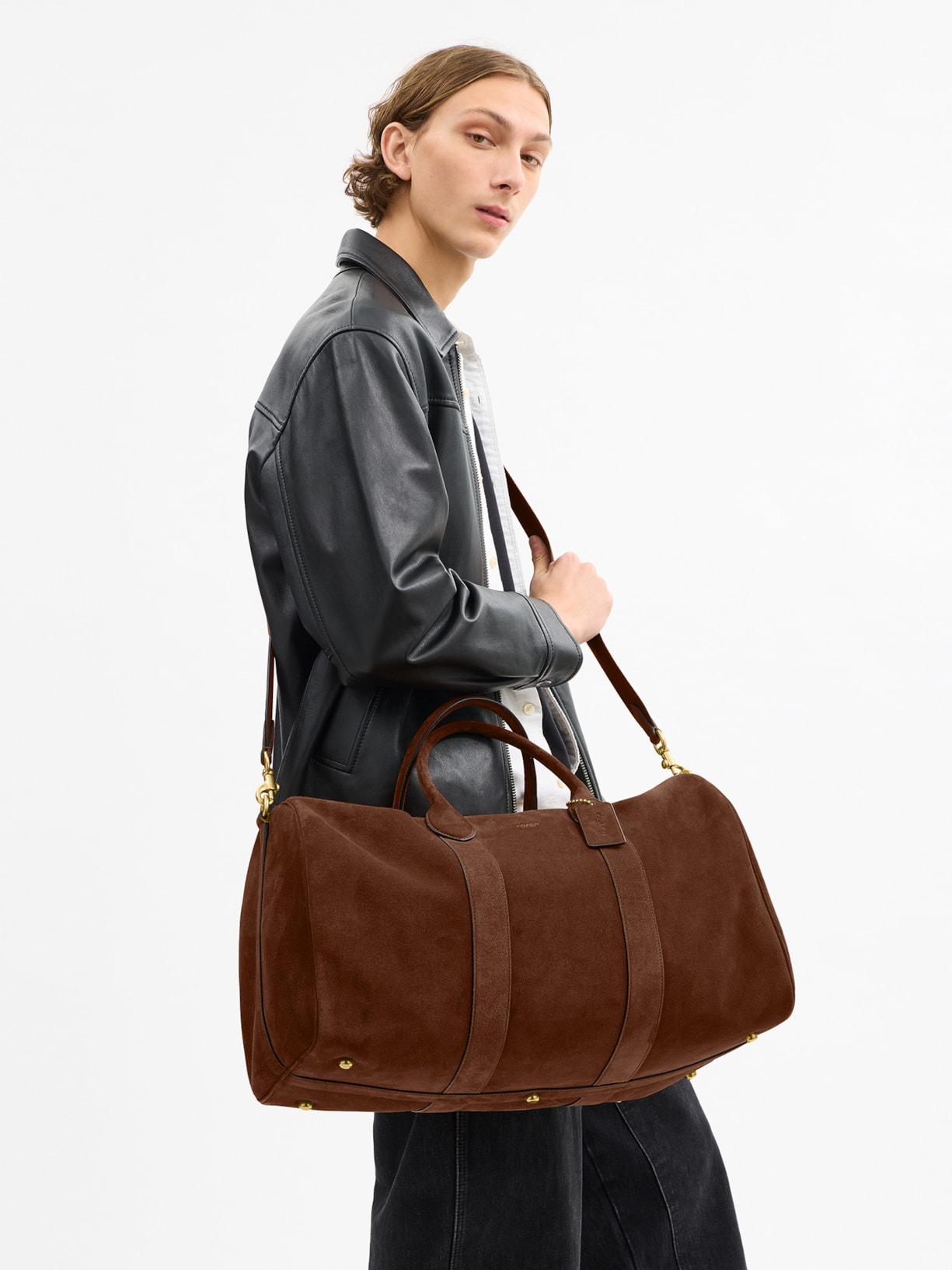Bolsa Feminina Sacola De Viagem Compass Suede Marrom Coach