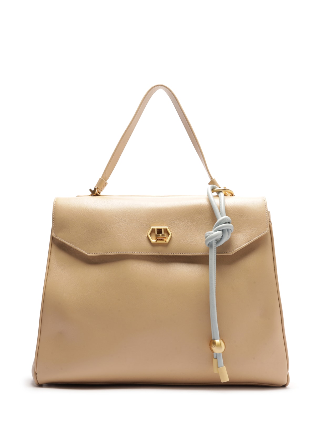Bolsa Feminina Satchel Couro Grande Bag Charm Nó - Bege
