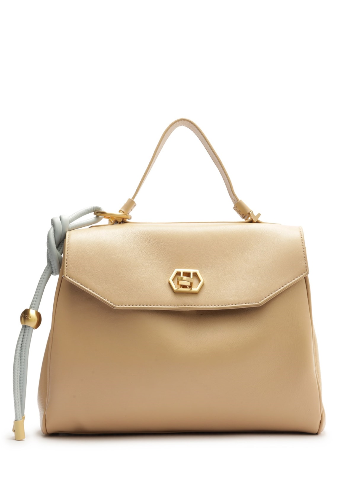 Bolsa Feminina Satchel Couro Média Bag Charm Nó - Bege