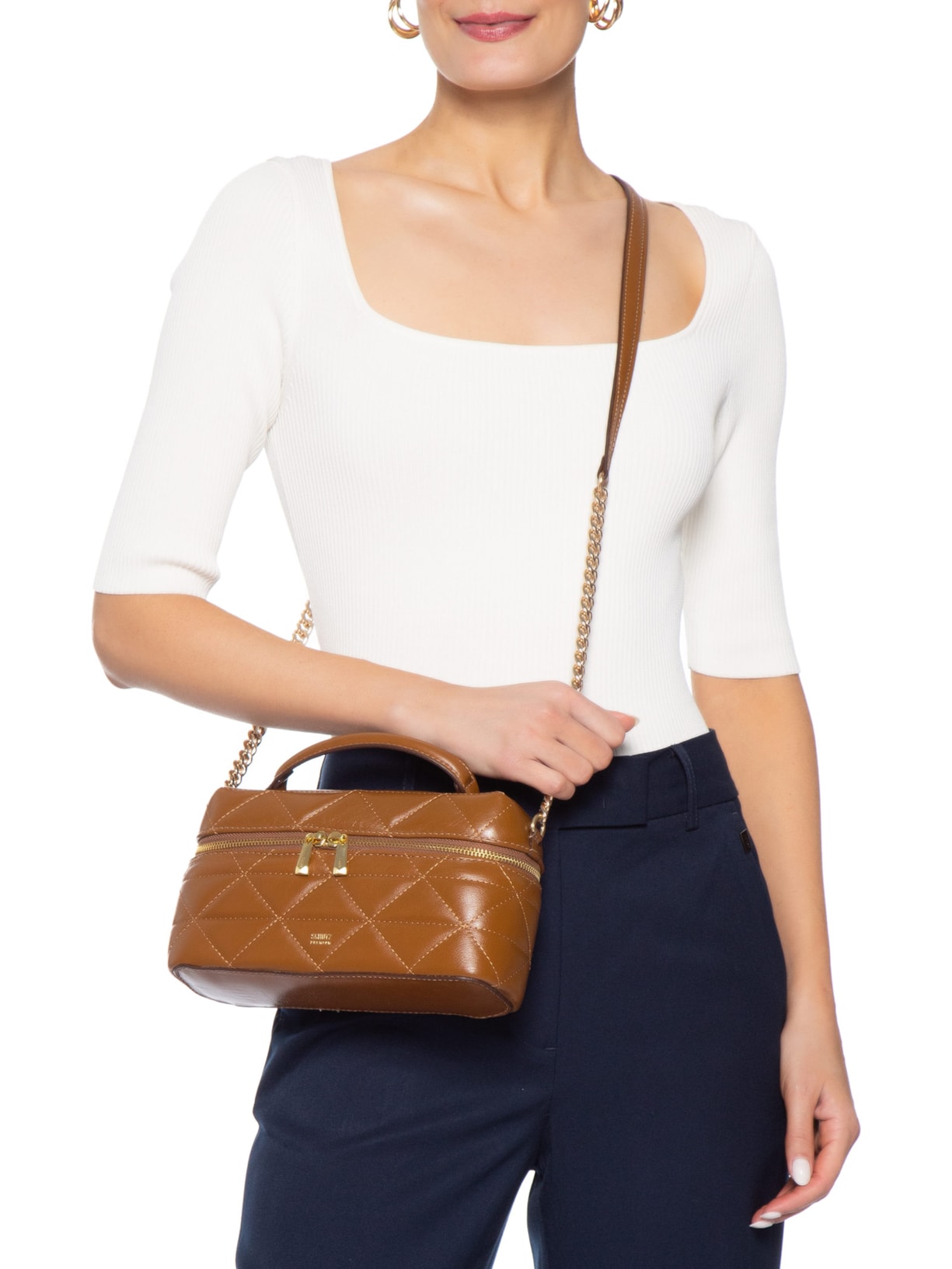 Bolsa Feminina Satchel Vanity Média Couro Marrom Schutz