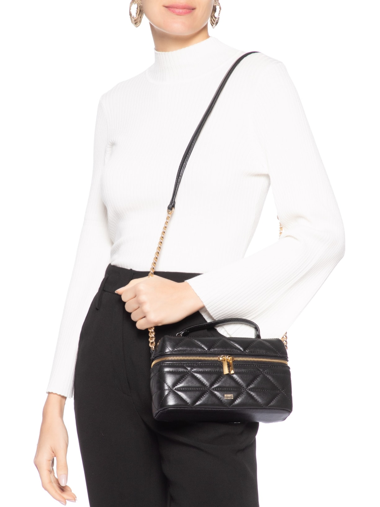 Bolsa Feminina Satchel Vanity Média Couro Preto Schutz