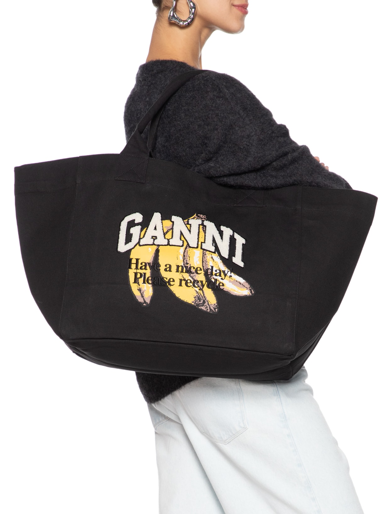 Bolsa Feminina Shopper XXL Banana Print Preto Ganni