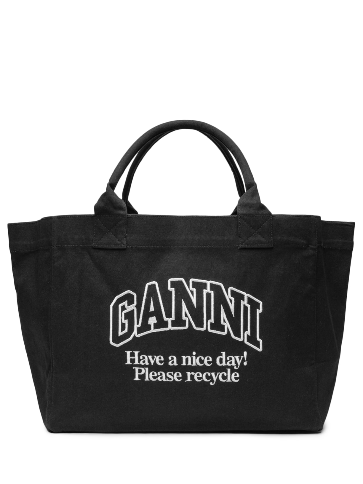 Bolsa Feminina Shopper XXL Contrasted Logo Pocket Preto Ganni