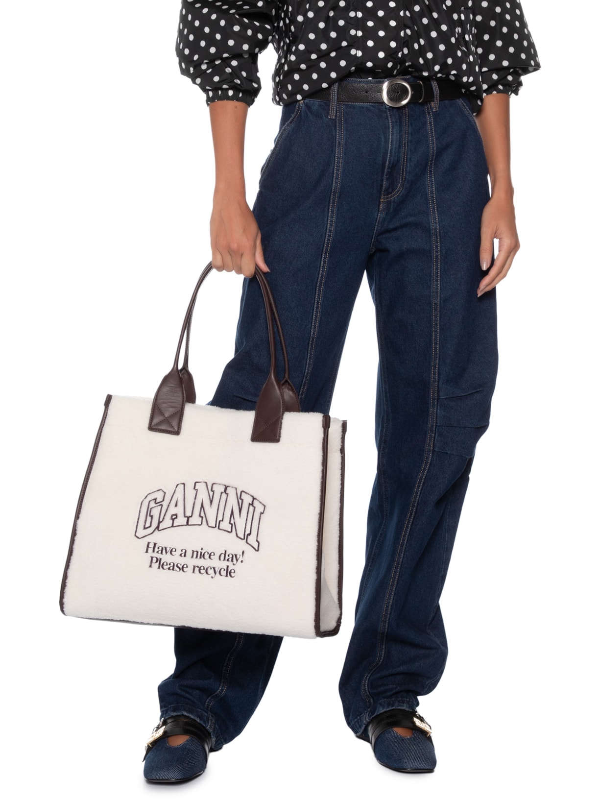 Bolsa Feminina Shopper XXL Shearling – Bege Ganni