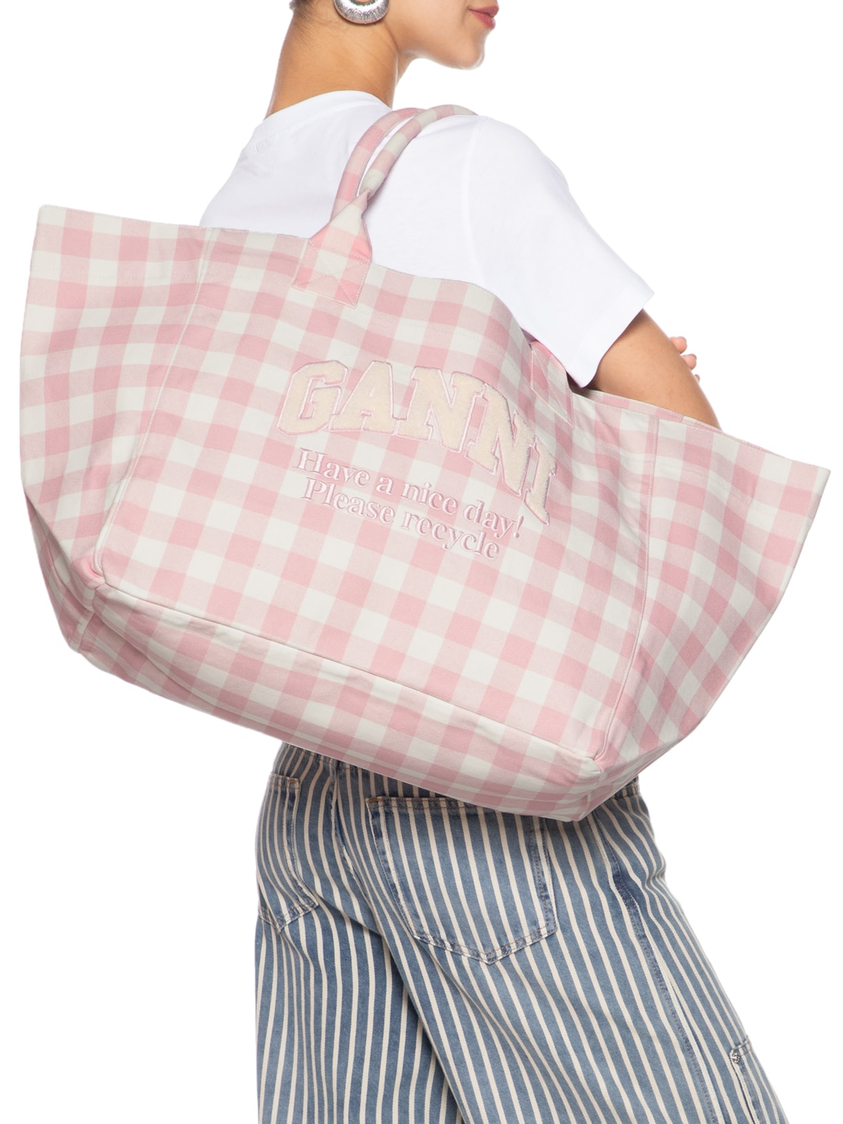 Bolsa Feminina Shopper XXL Vichy Rosa Ganni