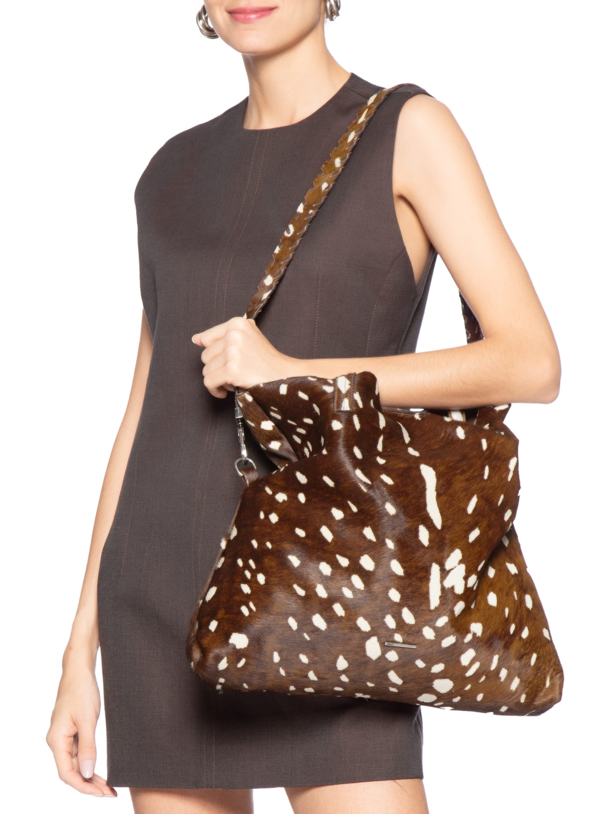 Bolsa Feminina Shopping Bag De Couro Marrom Animale