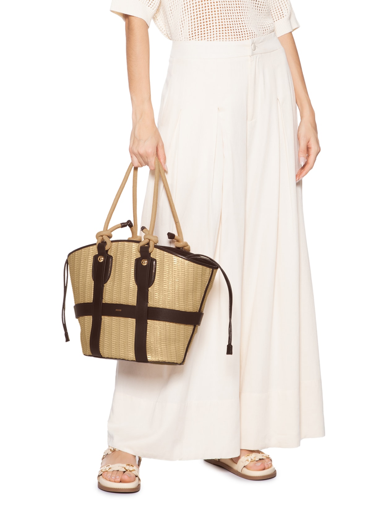 Bolsa Feminina Shopping Couro Grande Palha Bege Arezzo + Lenny Niemeyer