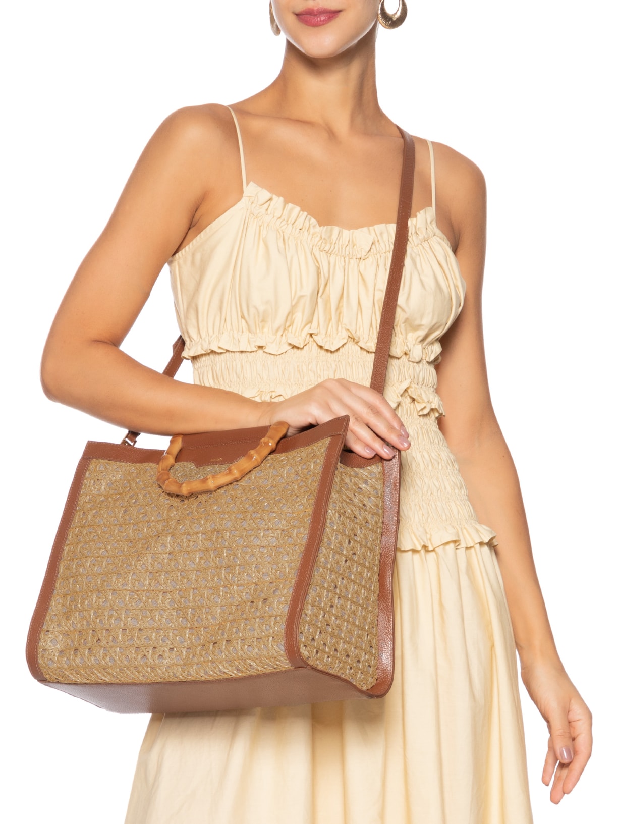 Bolsa Feminina Shopping Couro Palha Isla Grande Bege Arezzo + Isla